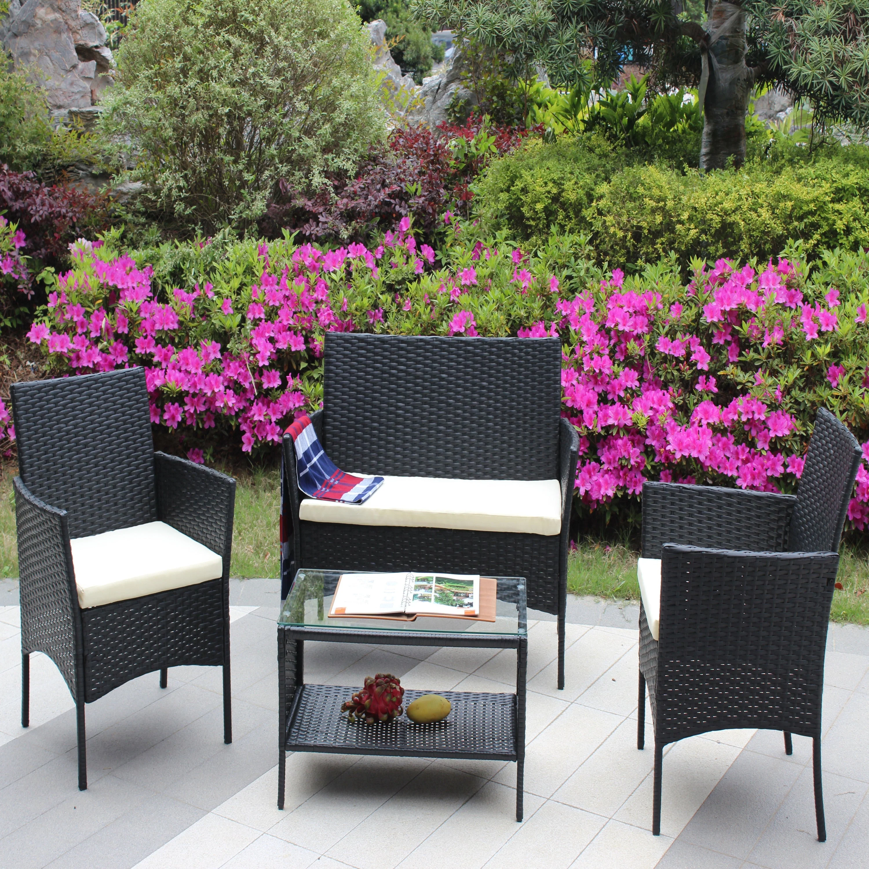 4 PC Rattan Patio Furniture Set Outdoor Cushioned Wicker Sofa - Image 7
