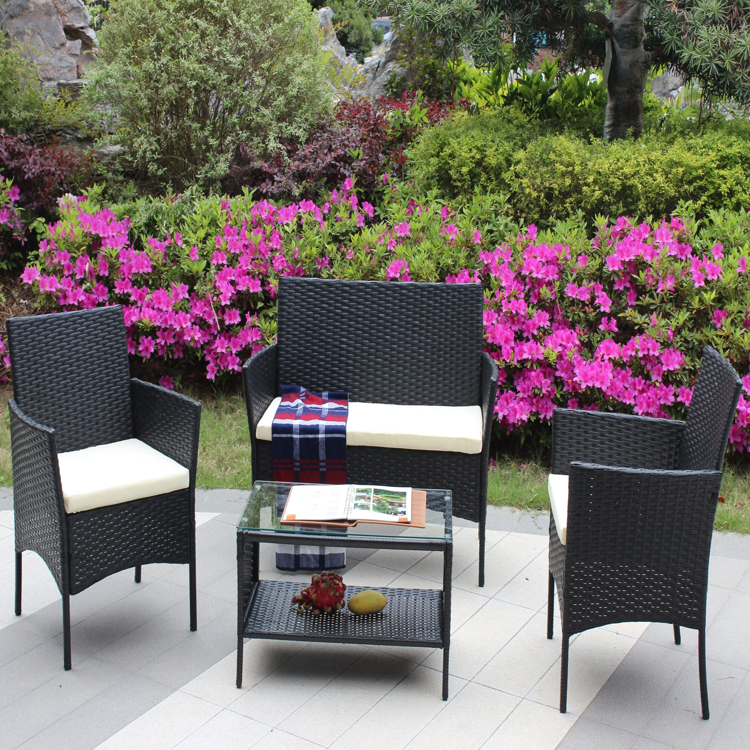 4 PC Rattan Patio Furniture Set Outdoor Cushioned Wicker Sofa - Image 8