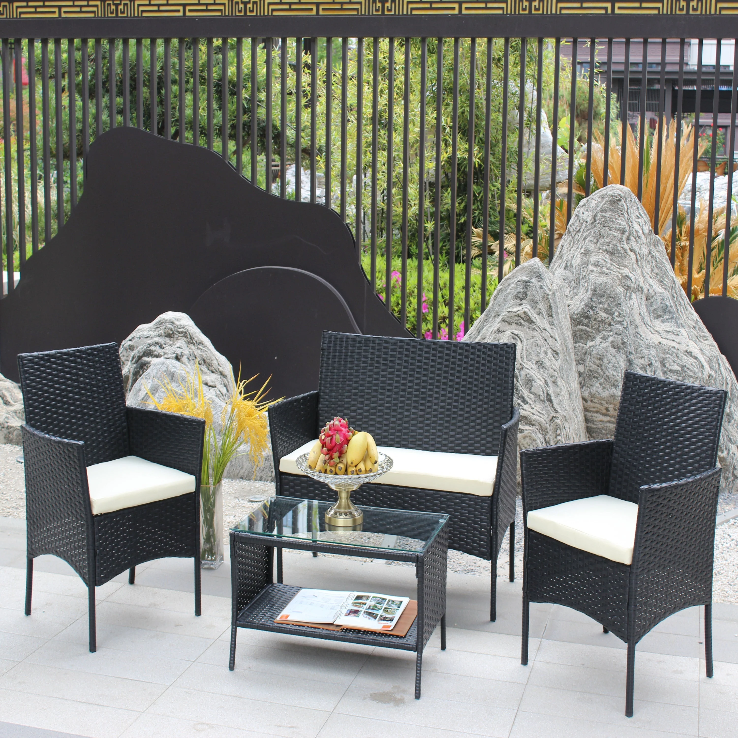 4 PC Rattan Patio Furniture Set Outdoor Cushioned Wicker Sofa - Image 9
