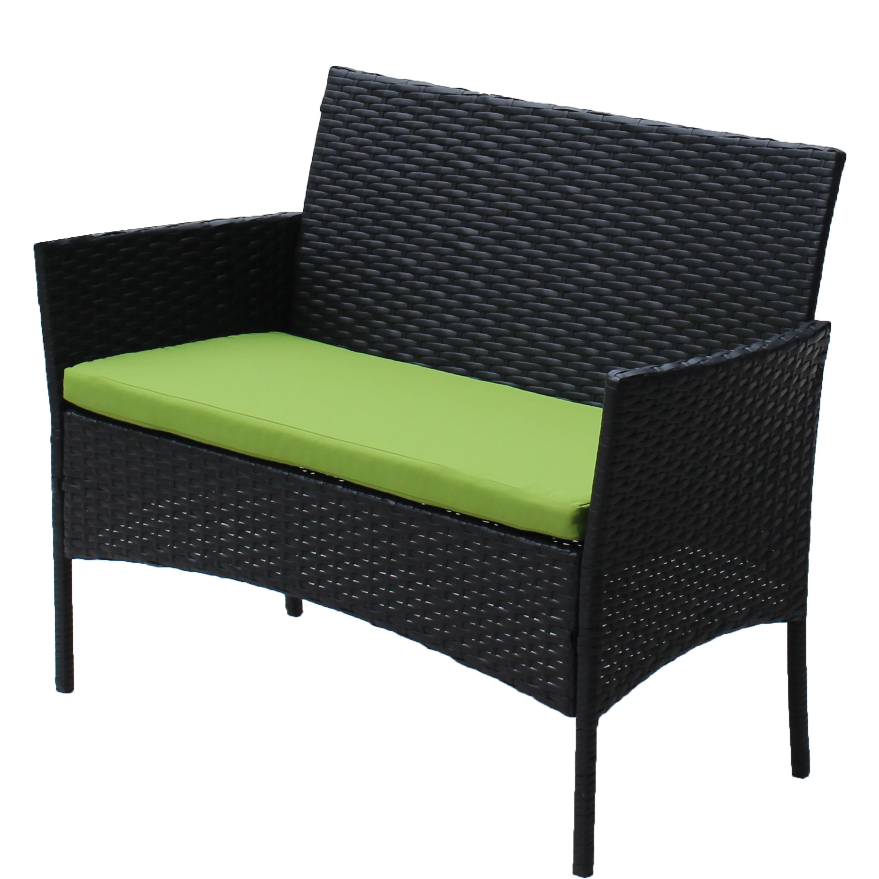 4 PC Rattan Patio Furniture Set Outdoor Cushioned Wicker Sofa Green Cushion - Image 21