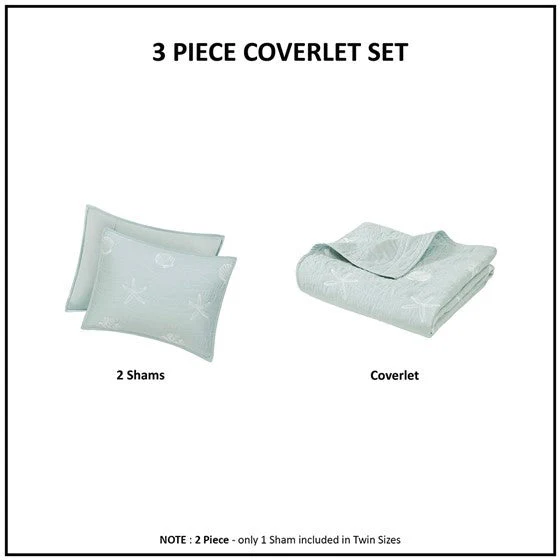 4 Piece Cotton Reversible Embroidered Quilt Set with Throw Pillow Aqua King/Cal King - Image 13