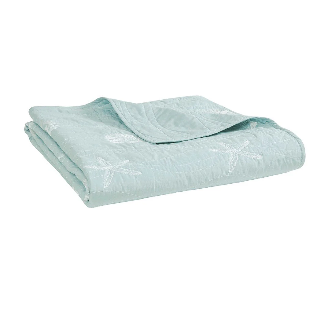 4 Piece Cotton Reversible Embroidered Quilt Set with Throw Pillow Aqua King/Cal King - Image 7