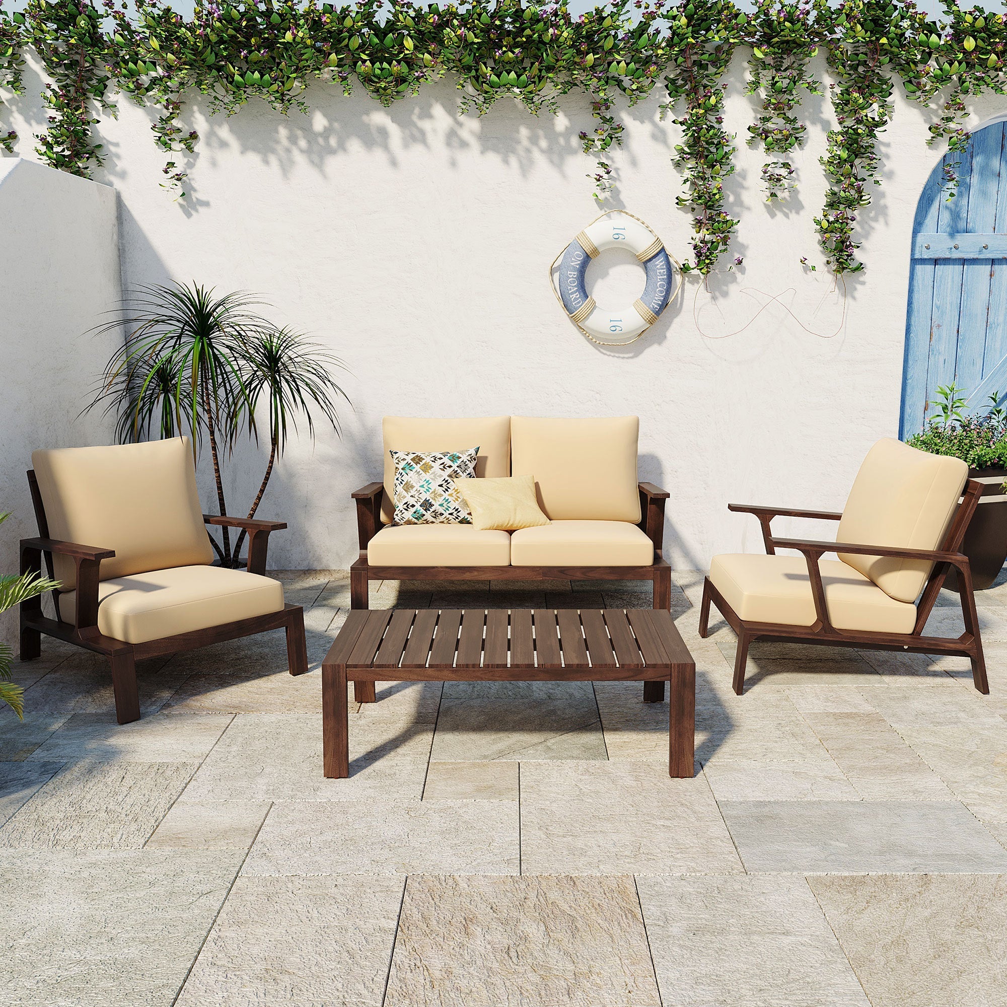 4-Piece Outdoor Sofa Set with Cushions and Coffee Table - Image 2