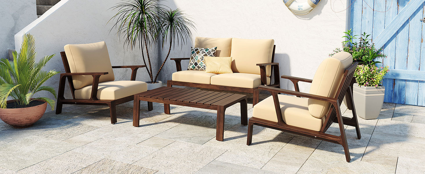 4-Piece Outdoor Sofa Set with Cushions and Coffee Table - Image 23