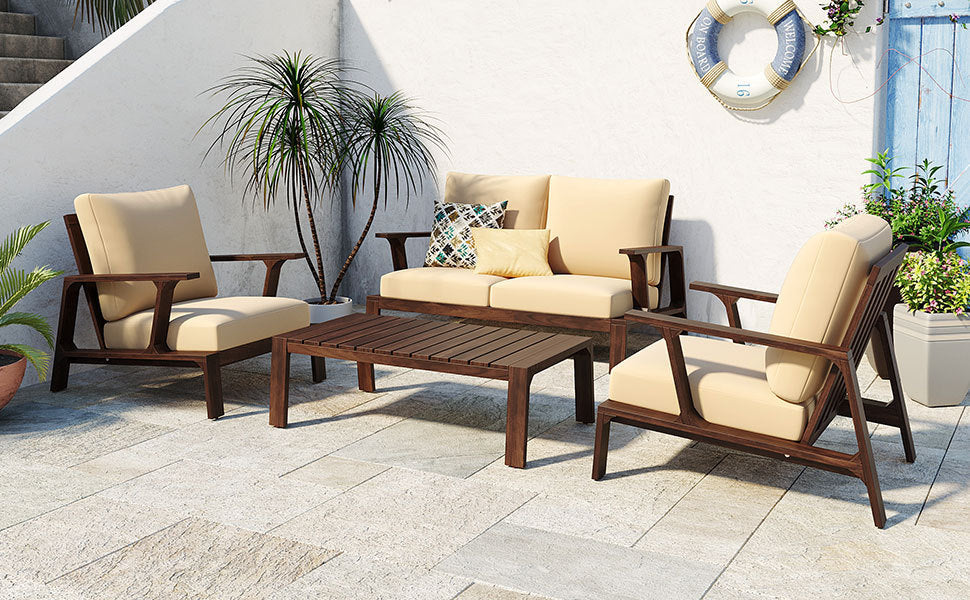 4-Piece Outdoor Sofa Set with Cushions and Coffee Table - Image 25