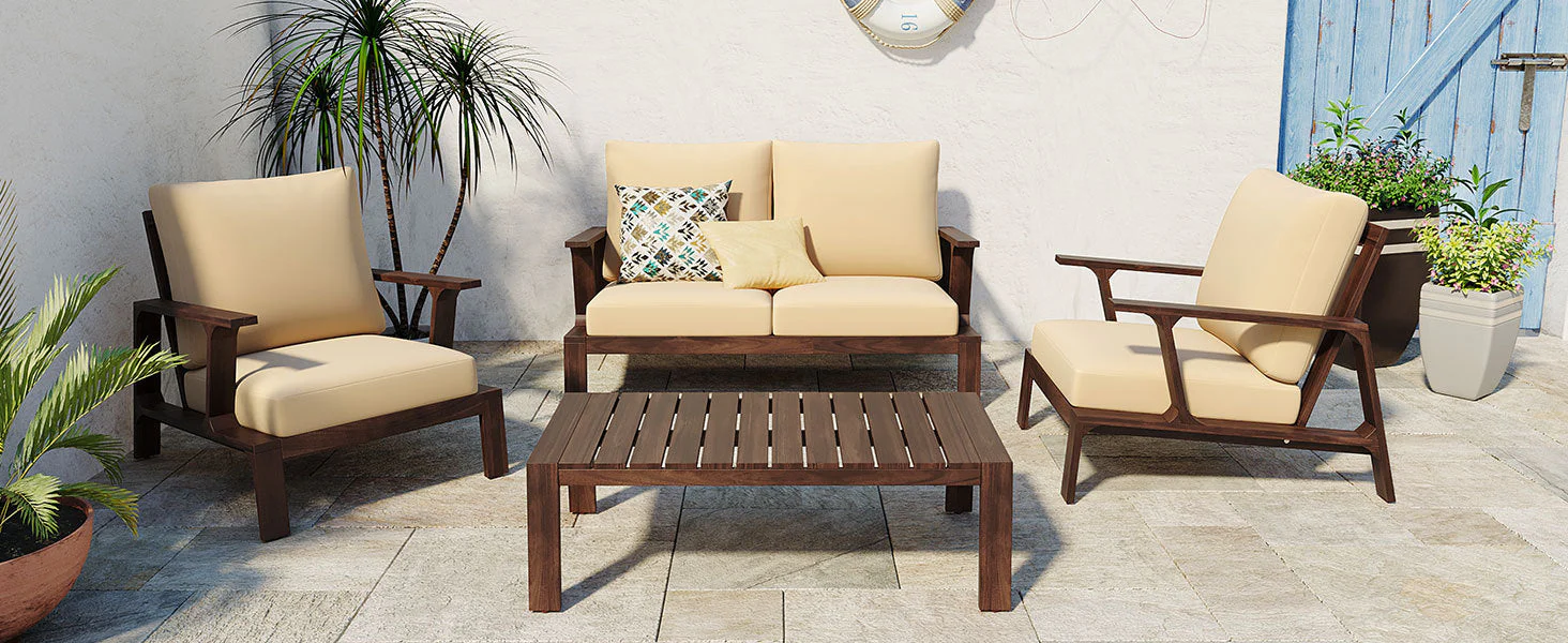 4-Piece Outdoor Sofa Set with Cushions and Coffee Table - Image 26
