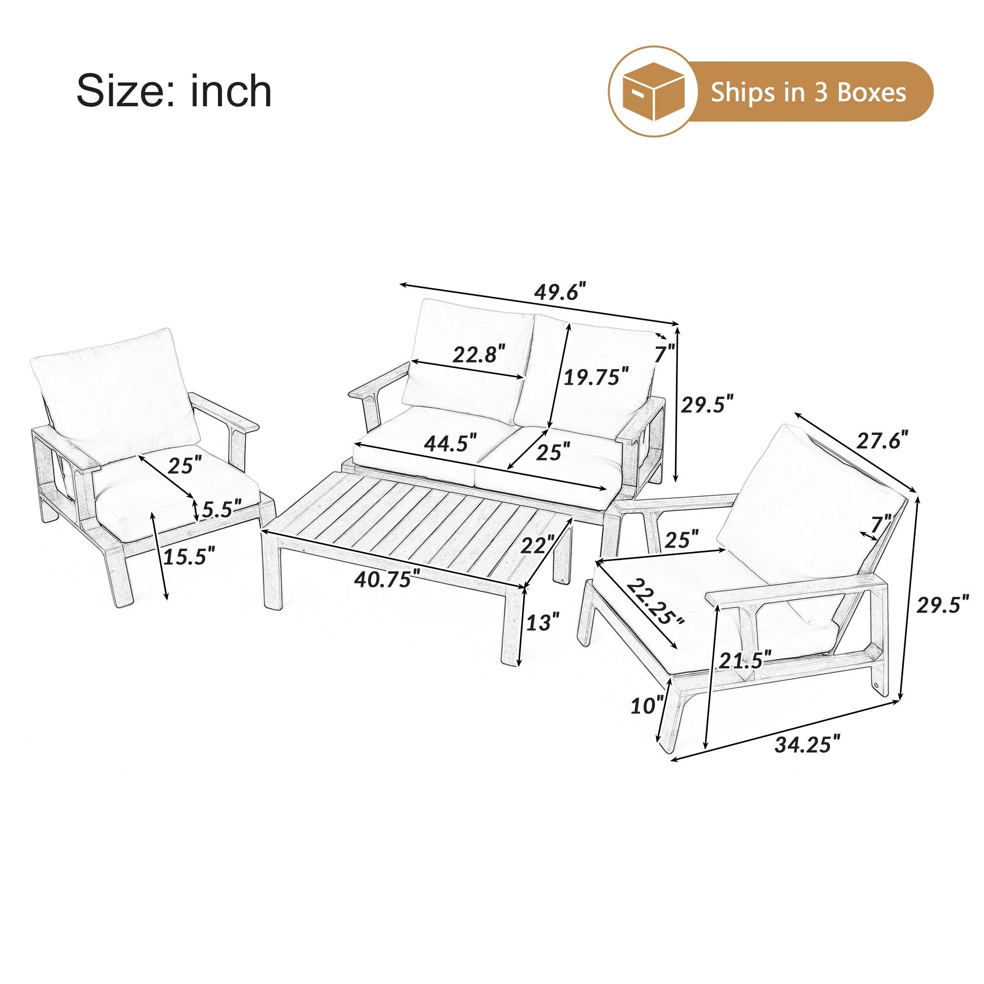 4-Piece Outdoor Sofa Set with Cushions and Coffee Table - Image 3