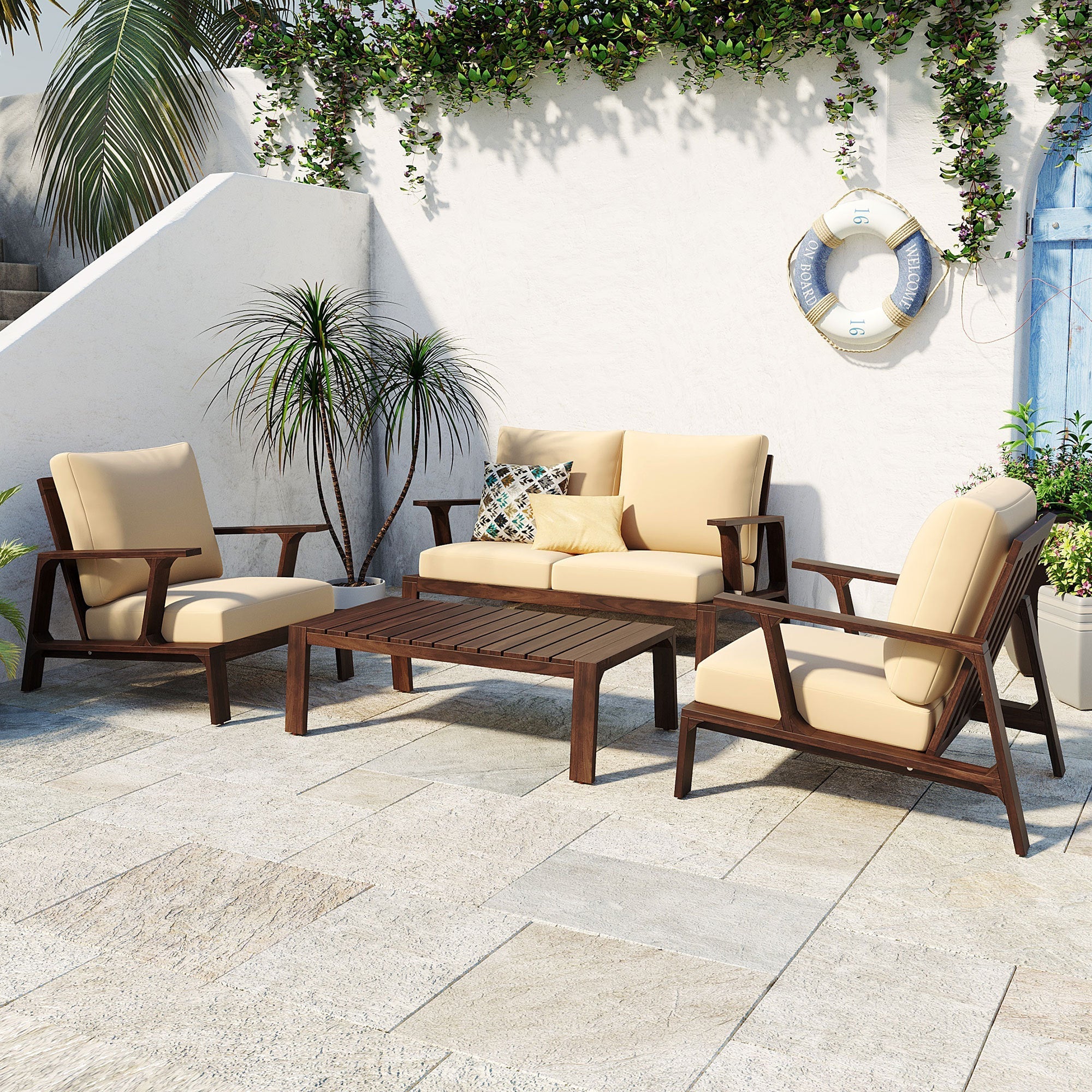 4-Piece Outdoor Sofa Set with Cushions and Coffee Table - Image 4