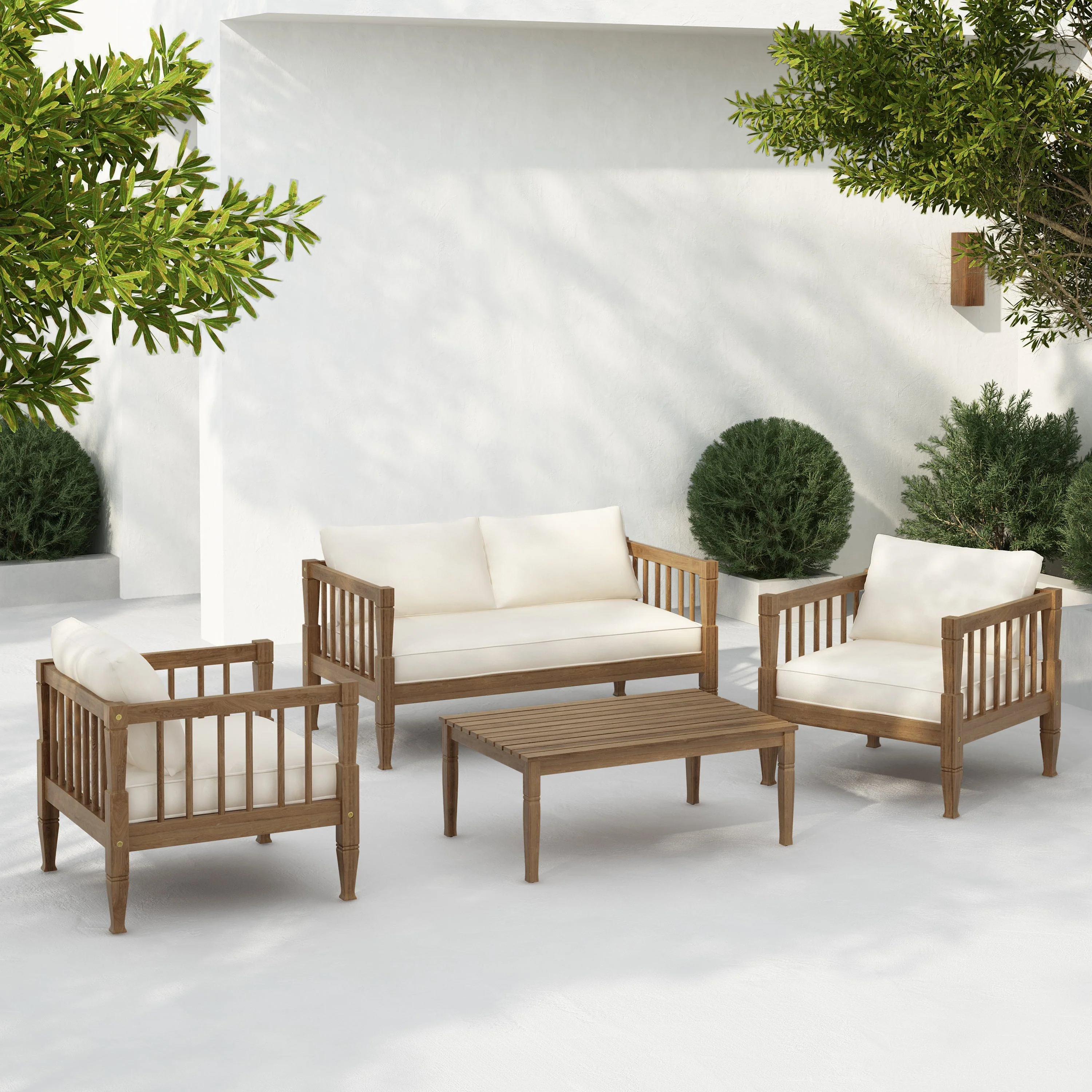 4-Piece Patio Furniture Set with Coffee Table and Cushions - Image 2
