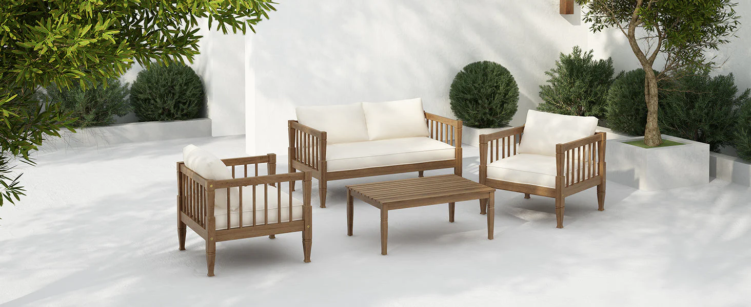 4-Piece Patio Furniture Set with Coffee Table and Cushions - Image 4