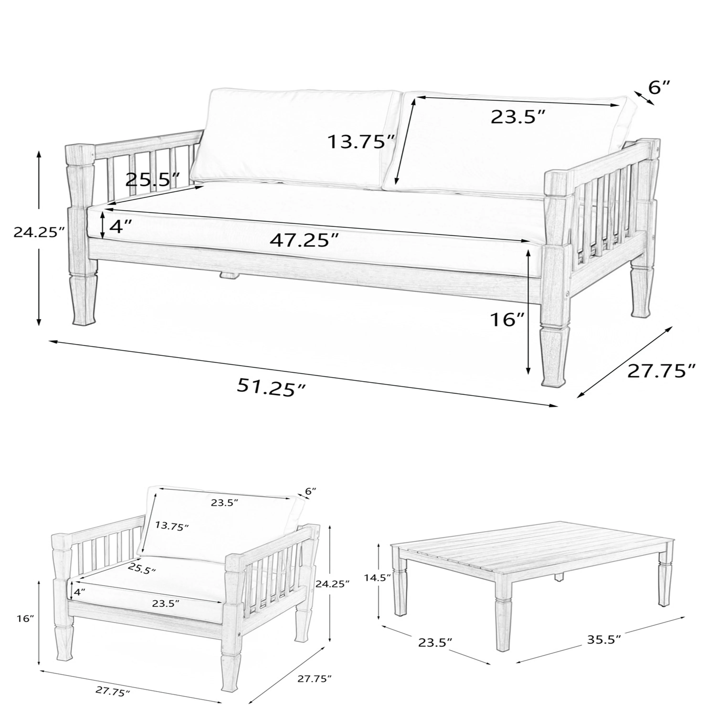 4-Piece Patio Furniture Set with Coffee Table and Cushions - Image 5