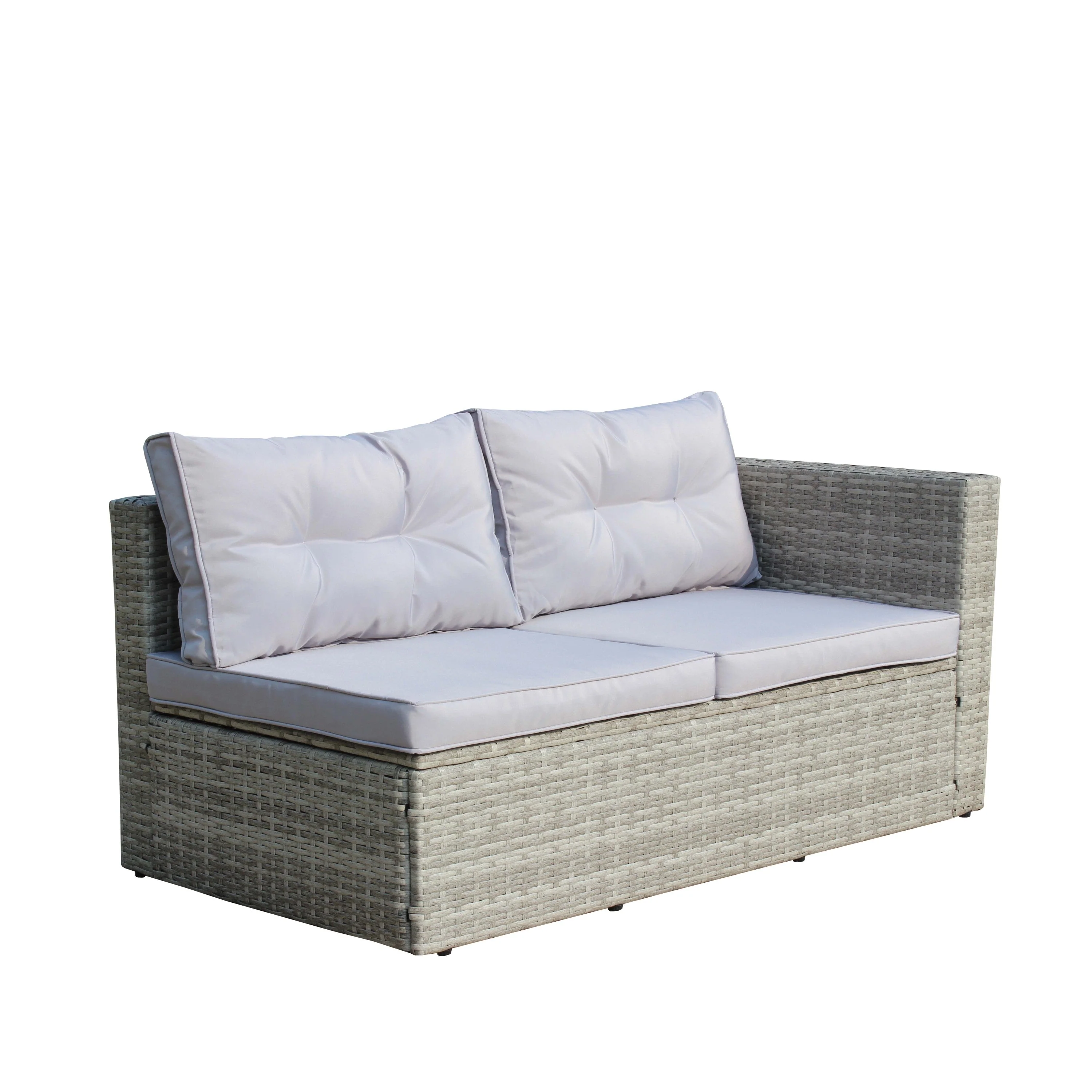 4 Piece Patio Sectional Wicker Rattan Outdoor Furniture Sofa Set with Storage Box Grey - Image 17