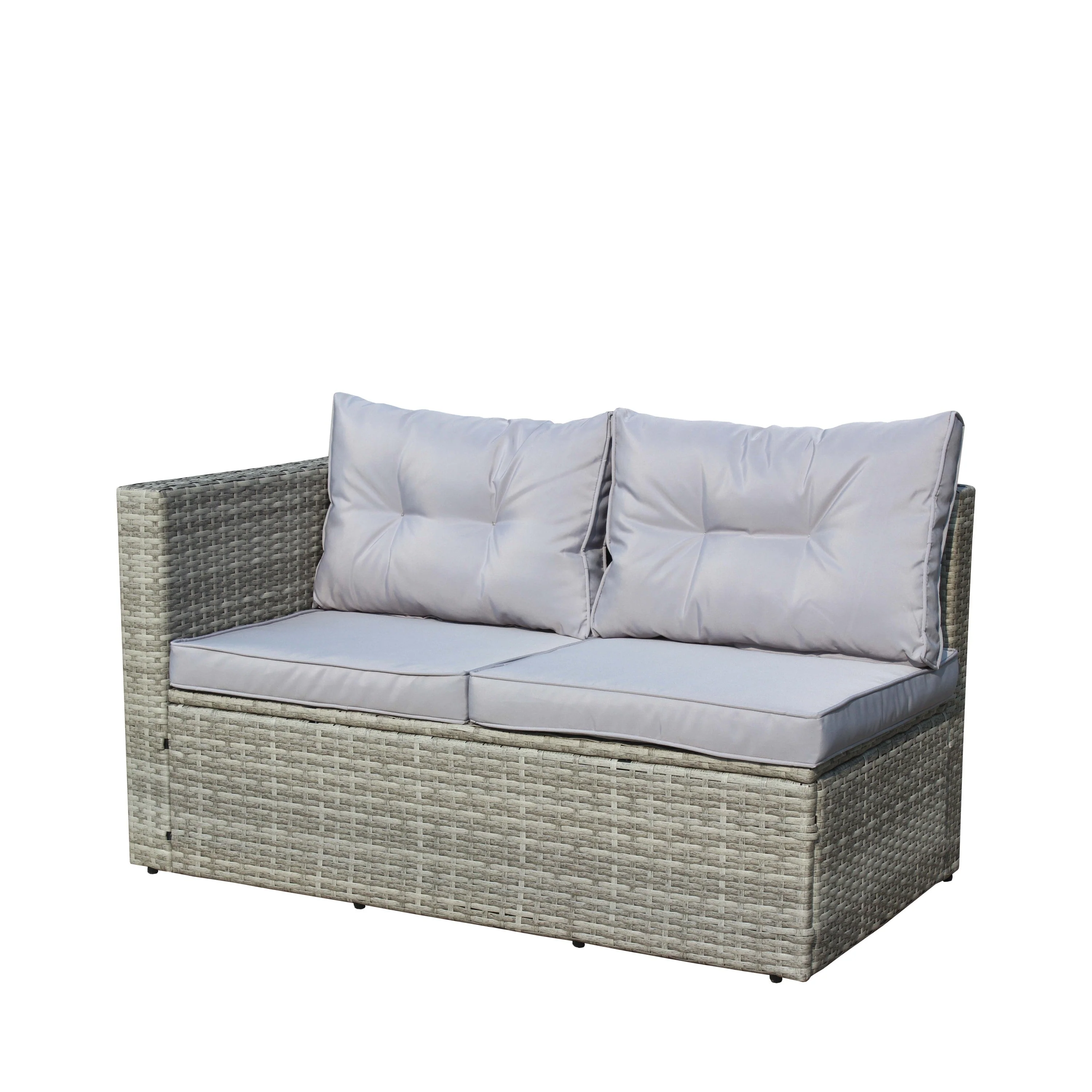 4 Piece Patio Sectional Wicker Rattan Outdoor Furniture Sofa Set with Storage Box Grey - Image 18