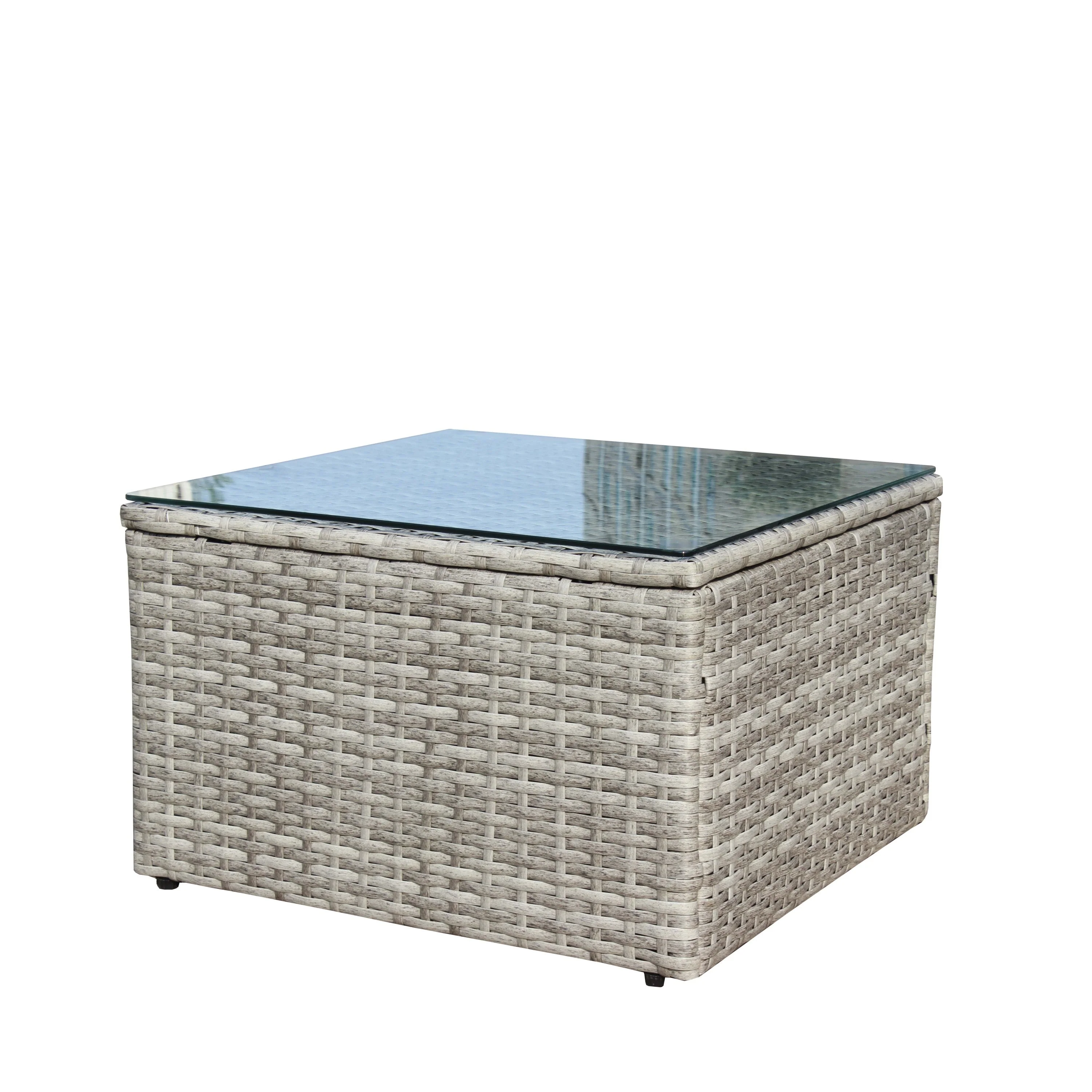 4 Piece Patio Sectional Wicker Rattan Outdoor Furniture Sofa Set with Storage Box Grey - Image 19