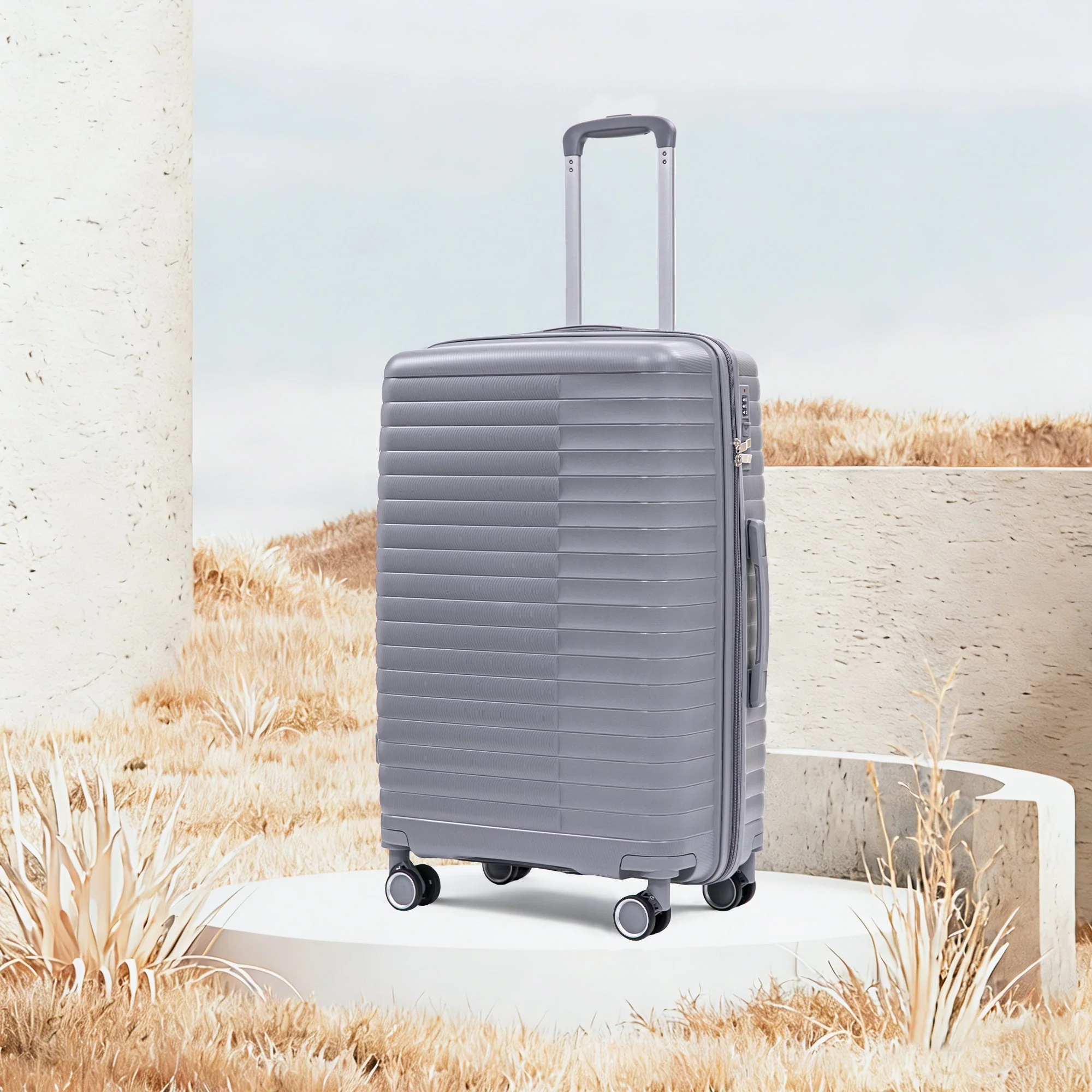 4-Piece PP Spinner Wheel Luggage Set with Cosmetic Case, Light Gray - Image 10