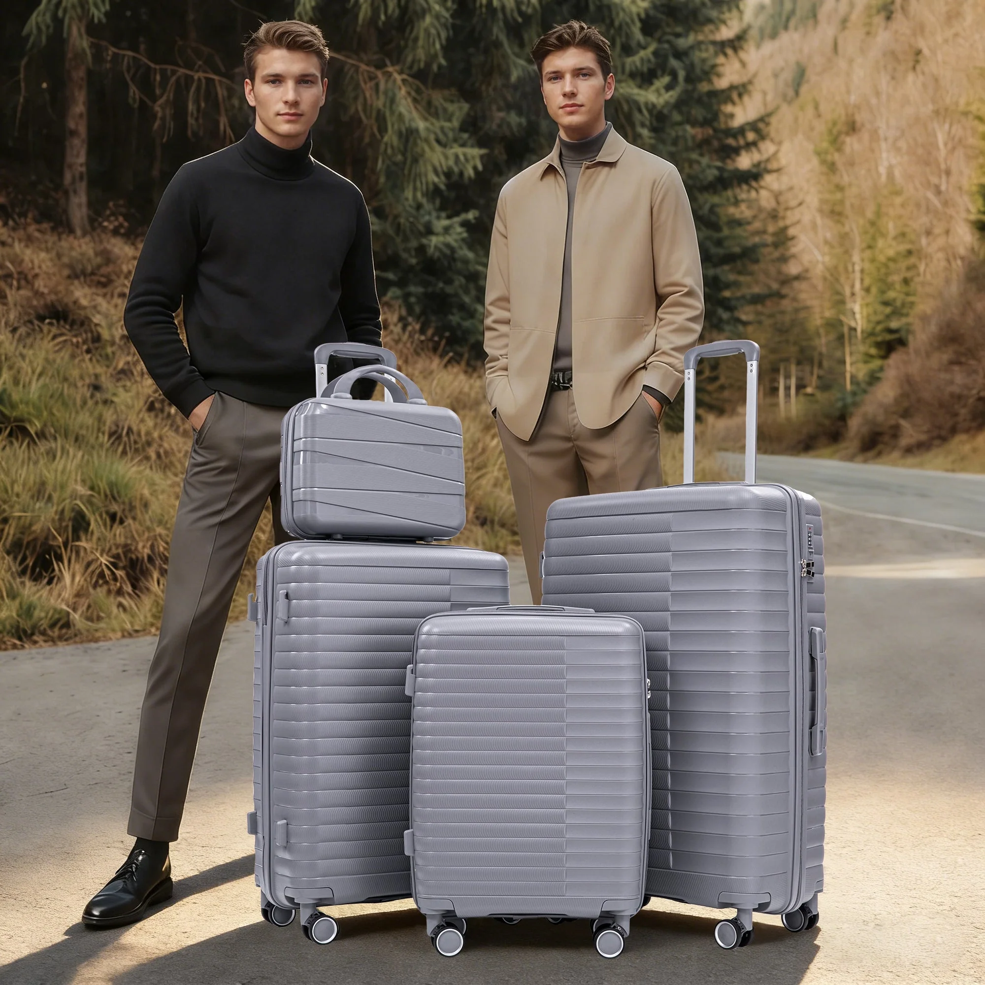 4-Piece PP Spinner Wheel Luggage Set with Cosmetic Case, Light Gray - Image 11