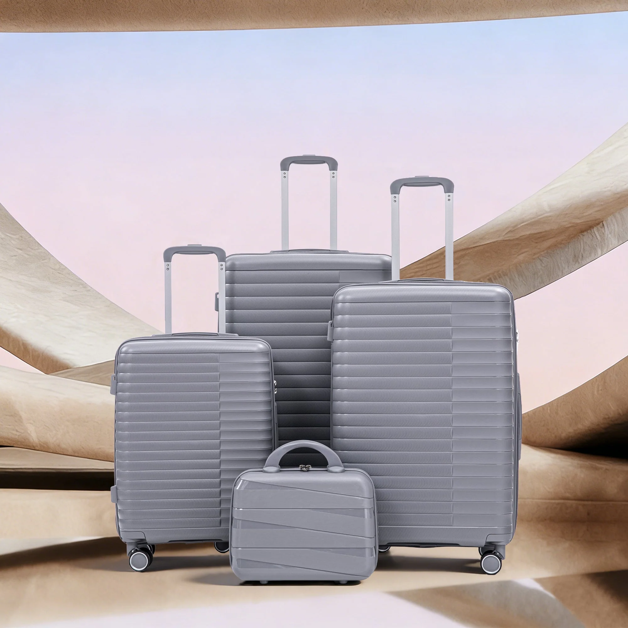 4-Piece PP Spinner Wheel Luggage Set with Cosmetic Case, Light Gray - Image 12