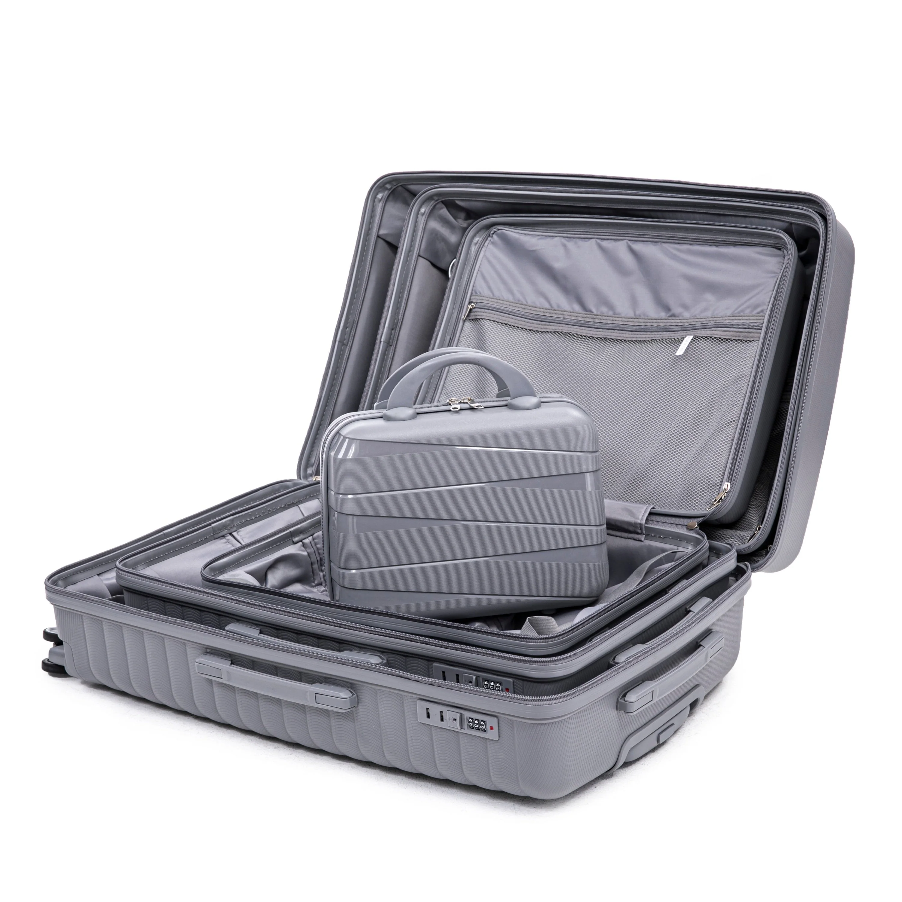 4-Piece PP Spinner Wheel Luggage Set with Cosmetic Case, Light Gray - Image 14