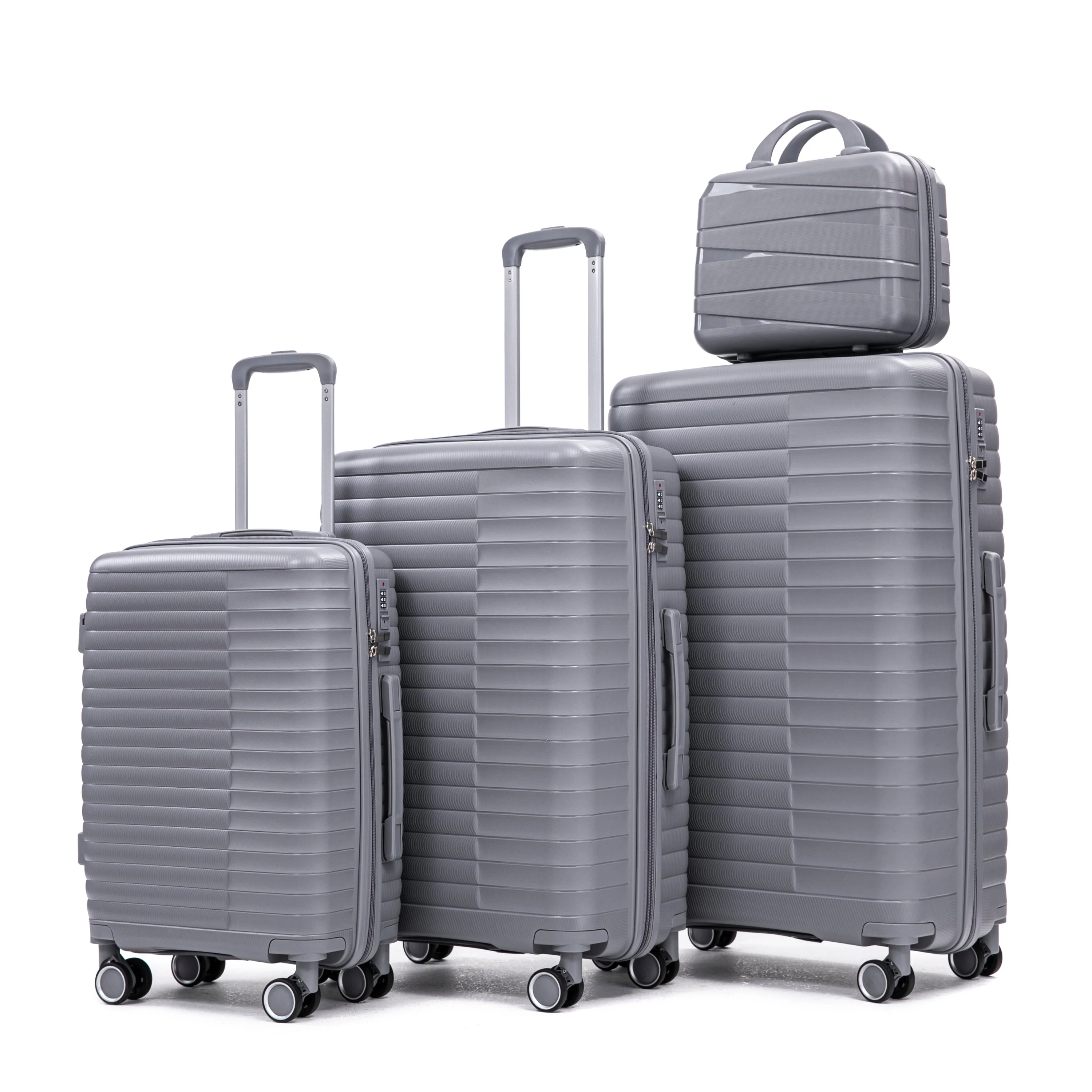 4-Piece PP Spinner Wheel Luggage Set with Cosmetic Case, Light Gray - Image 15