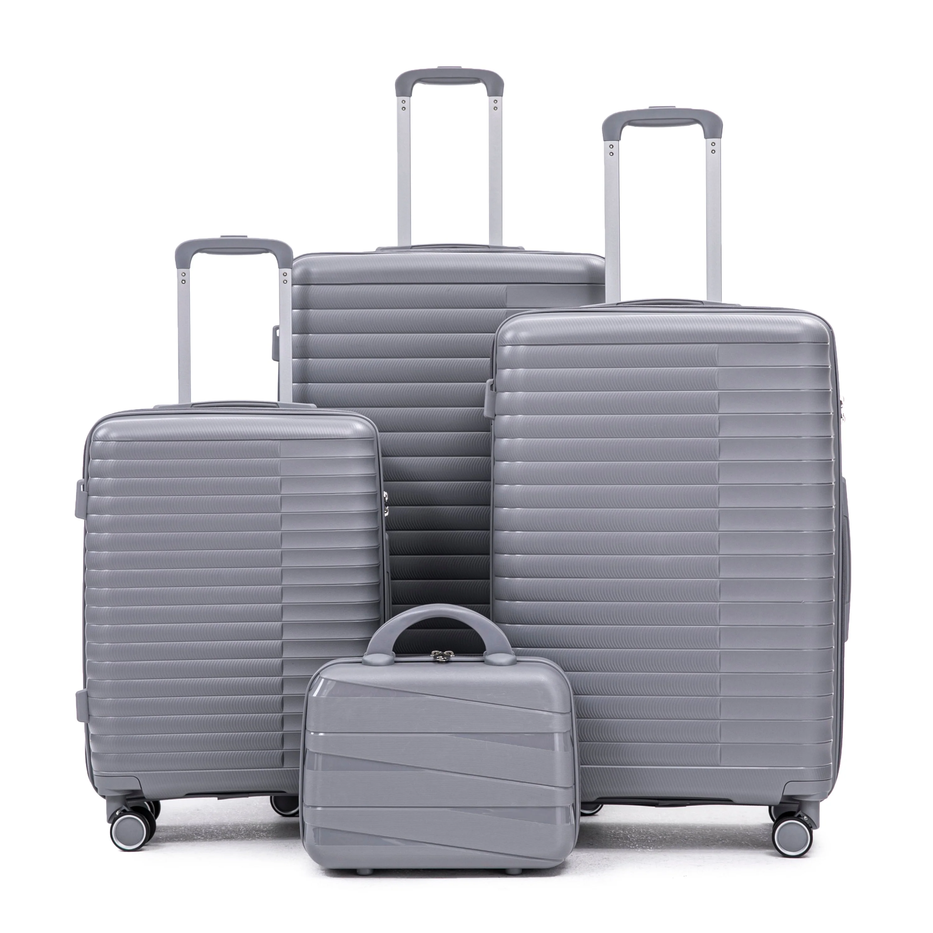 4-Piece PP Spinner Wheel Luggage Set with Cosmetic Case, Light Gray - Image 16
