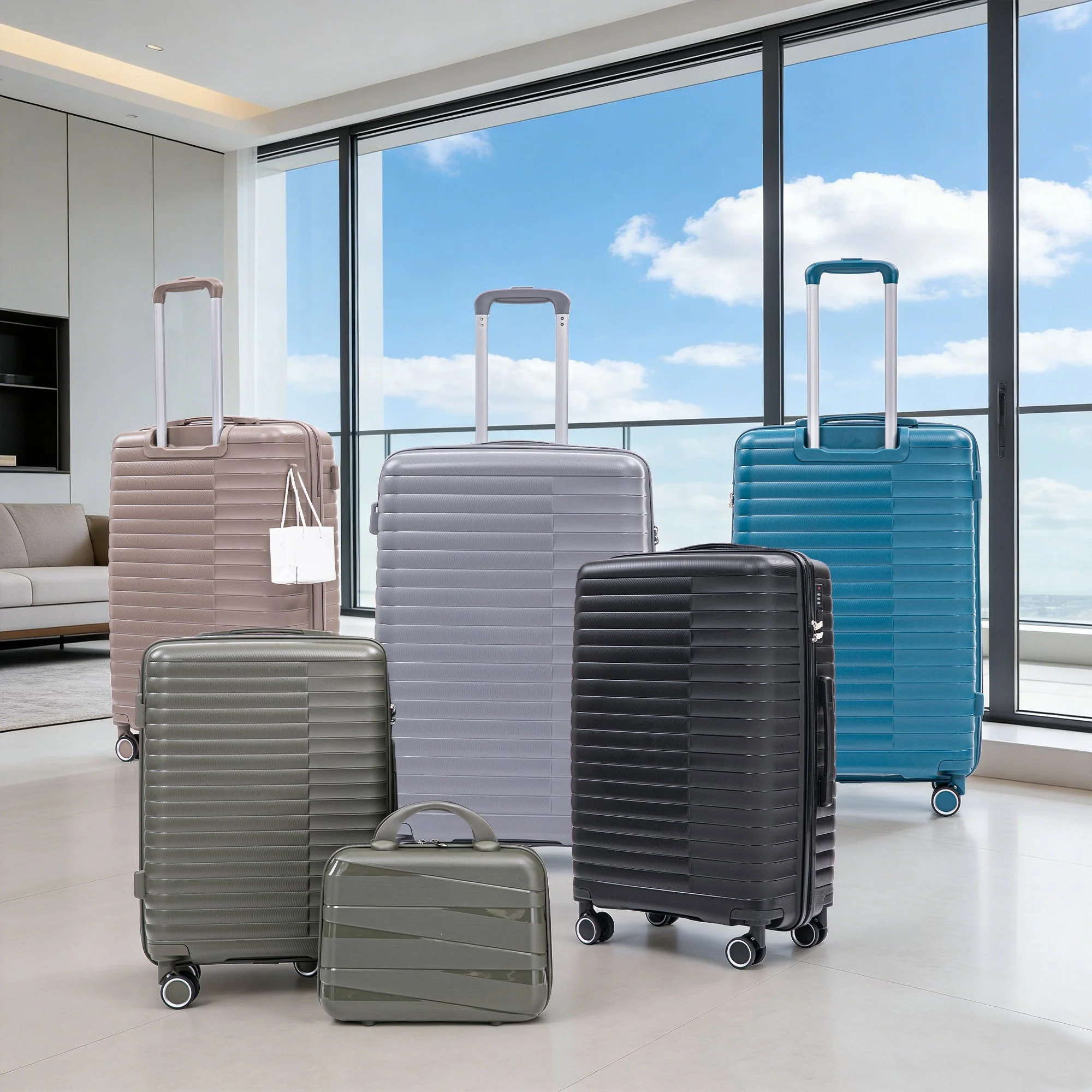 4-Piece PP Spinner Wheel Luggage Set with Cosmetic Case, Light Gray - Image 3