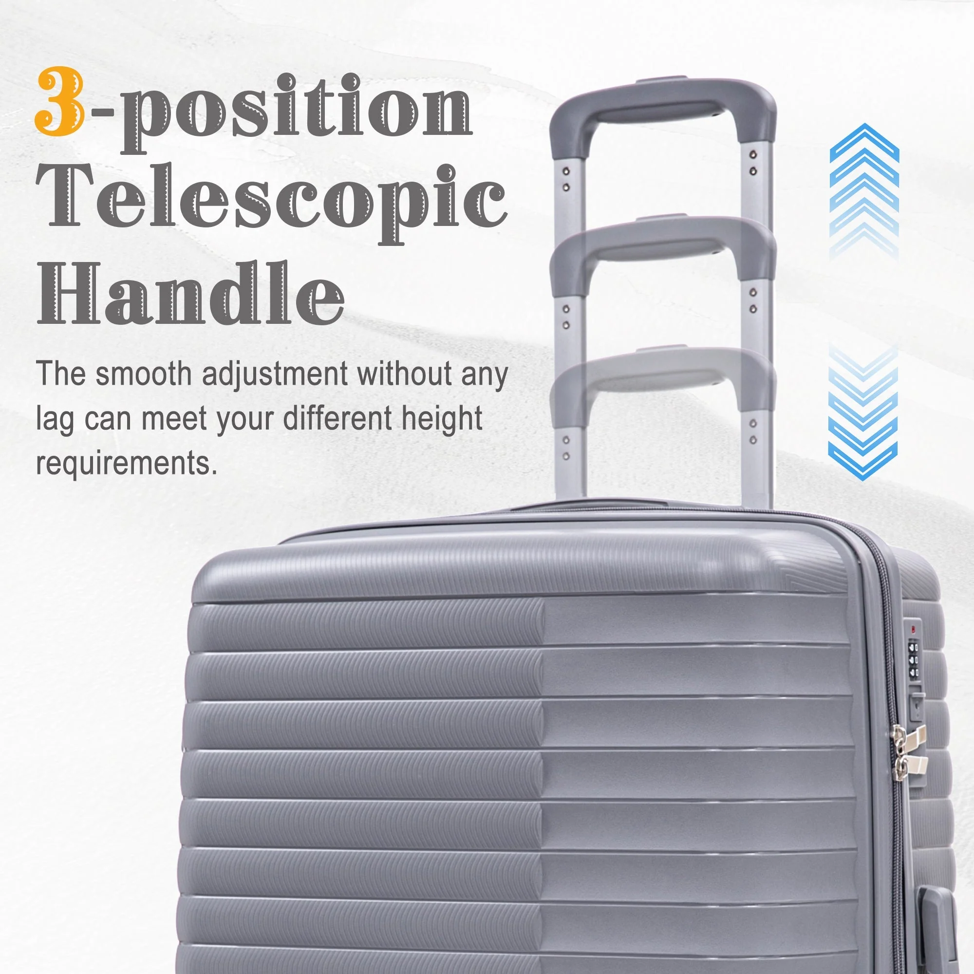 4-Piece PP Spinner Wheel Luggage Set with Cosmetic Case, Light Gray - Image 5