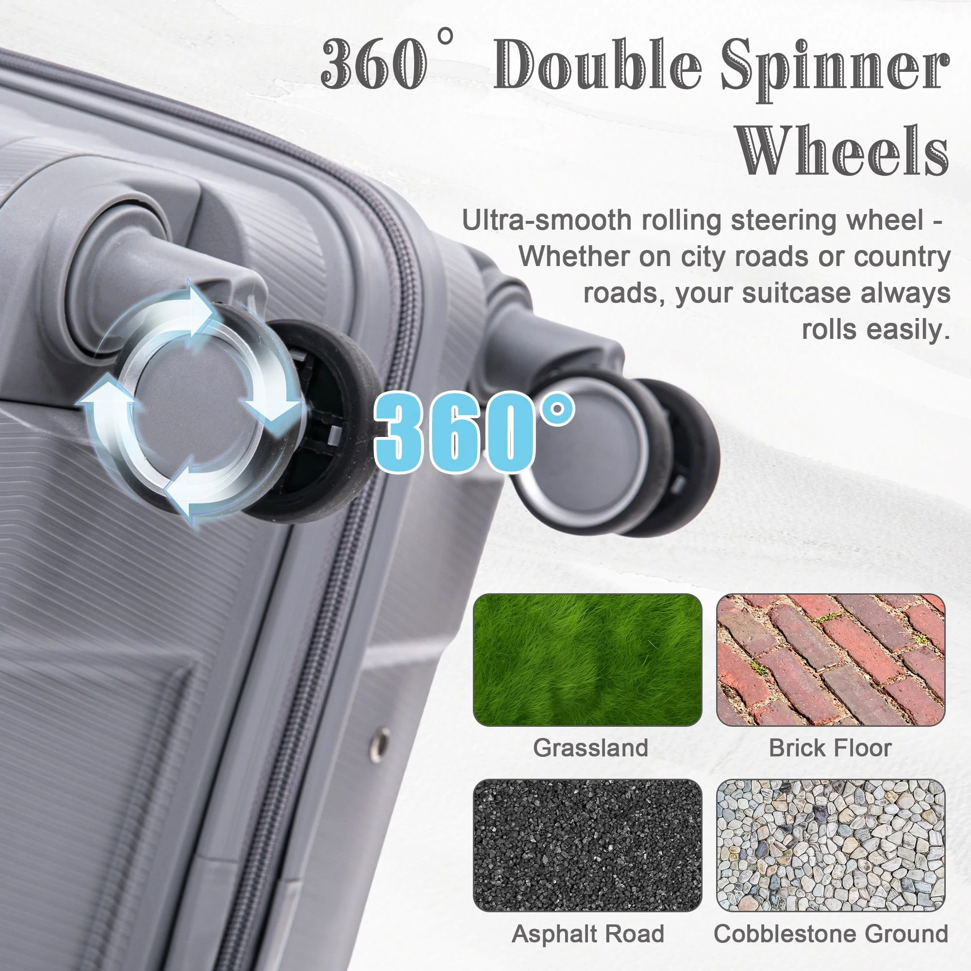 4-Piece PP Spinner Wheel Luggage Set with Cosmetic Case, Light Gray - Image 7