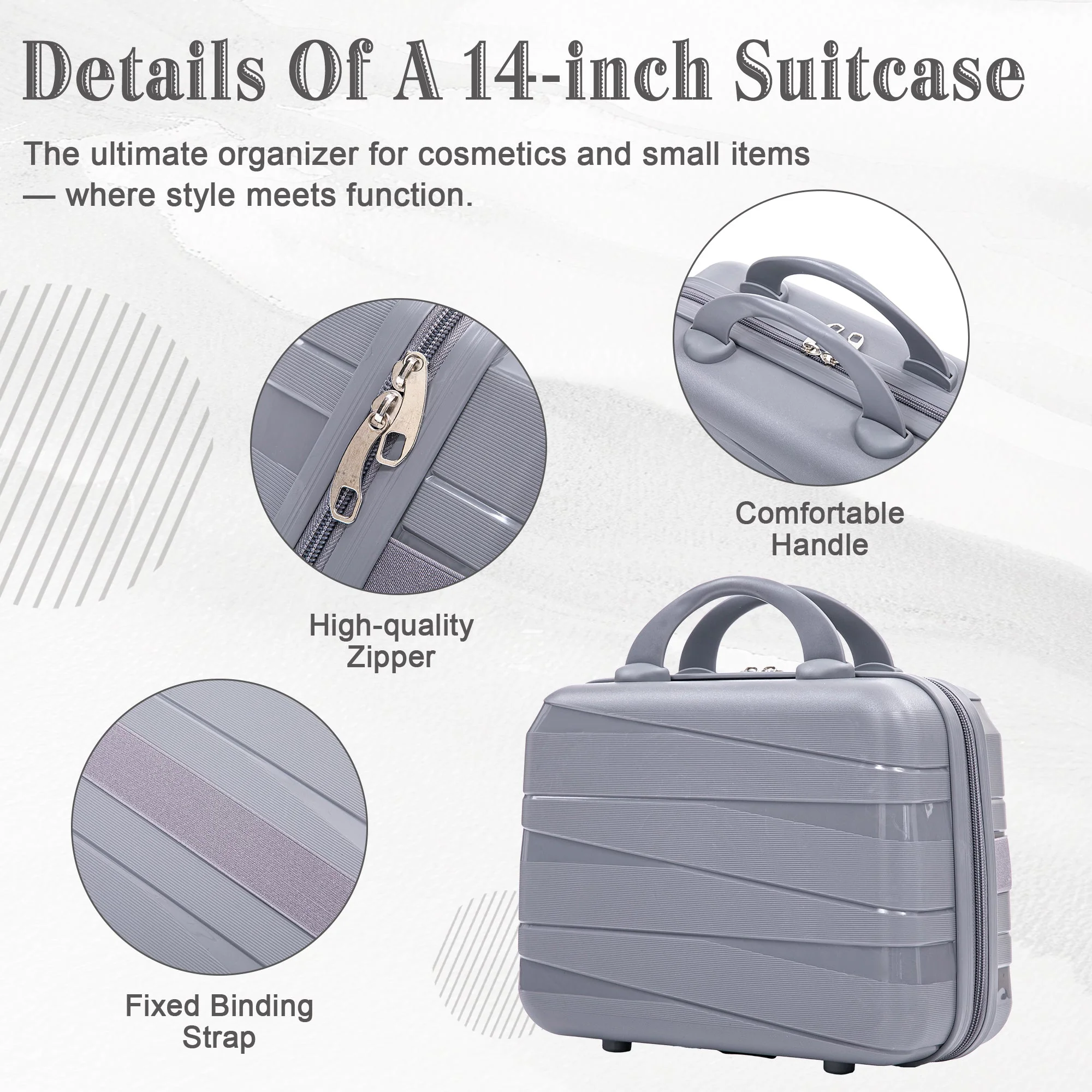 4-Piece PP Spinner Wheel Luggage Set with Cosmetic Case, Light Gray - Image 9