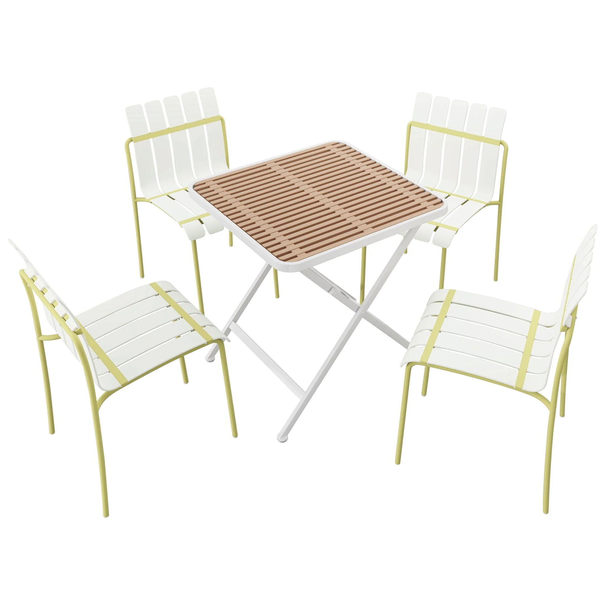 4 Piece Set Of Modern Color Block Designed Single Chairs With Folding Square Table - Image 2