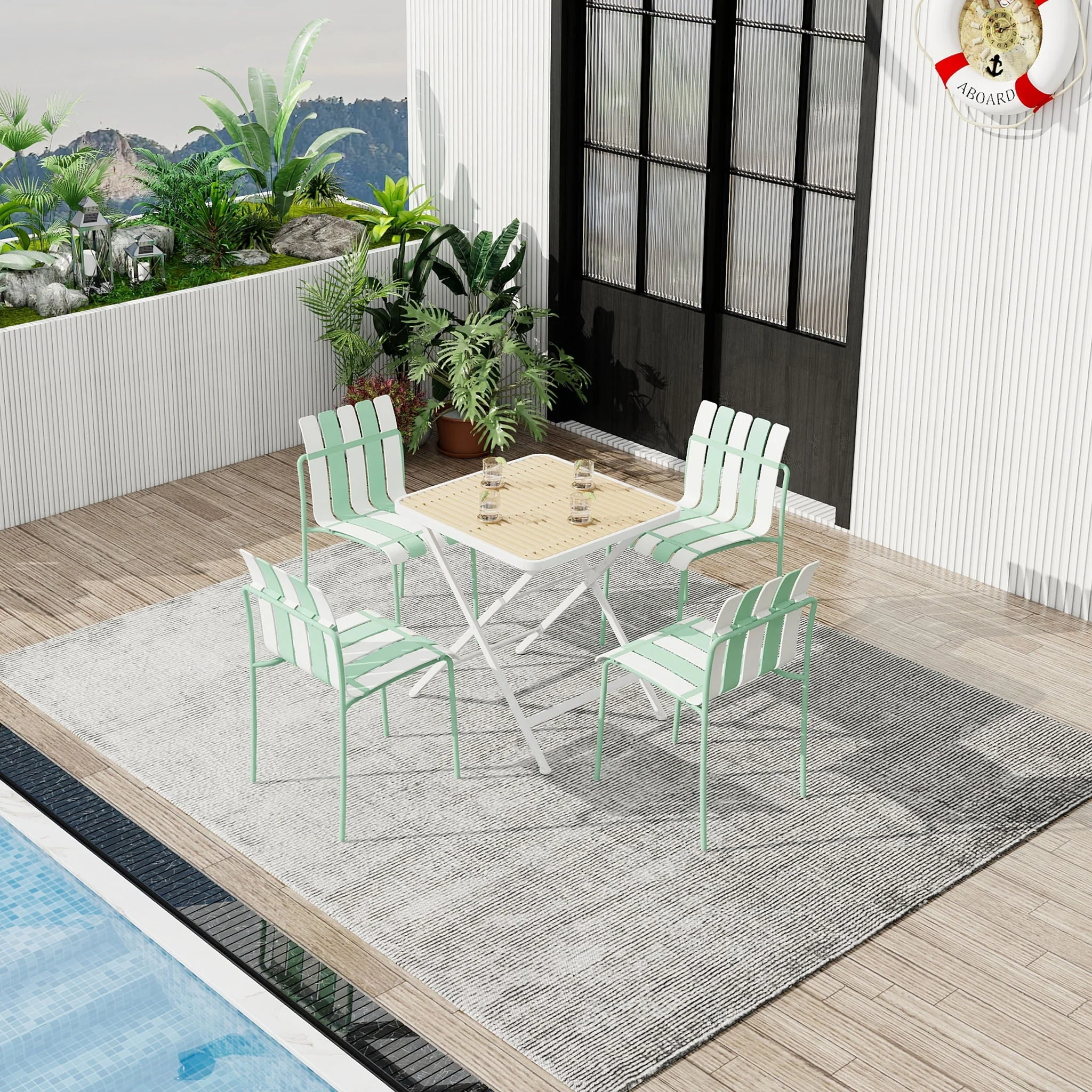 4 Piece Set Of Modern Color Block Designed Single Chairs With Folding Square Table - Image 3