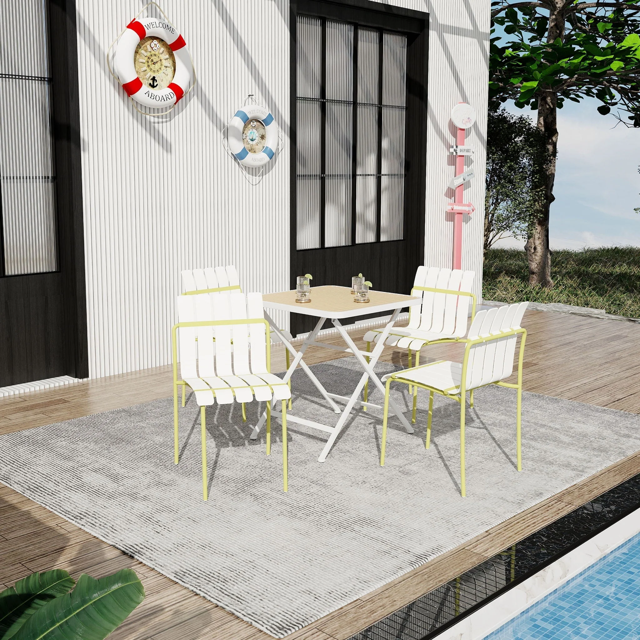 4 Piece Set Of Modern Color Block Designed Single Chairs With Folding Square Table - Image 4