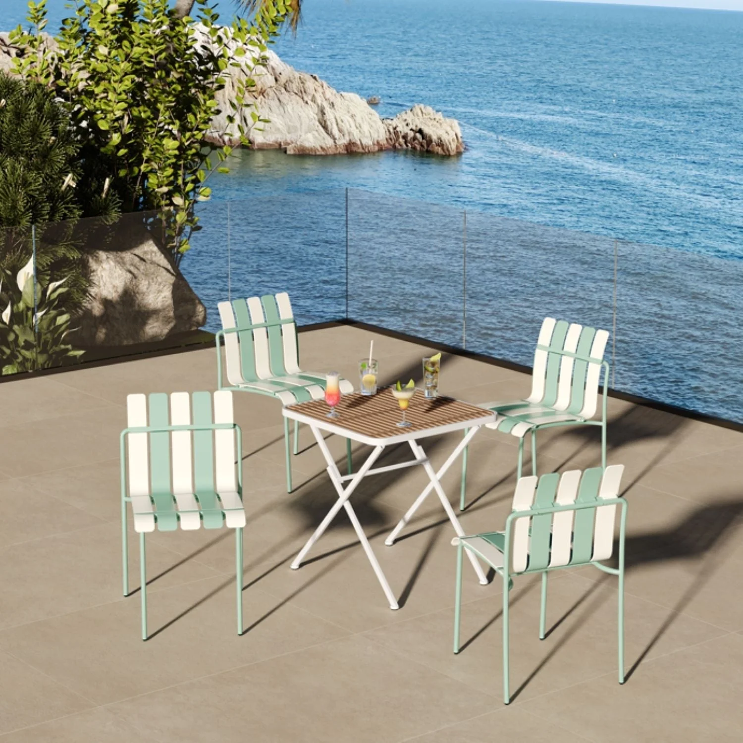 4 Piece Set Of Modern Color Block Designed Single Chairs With Folding Square Table - Image 5