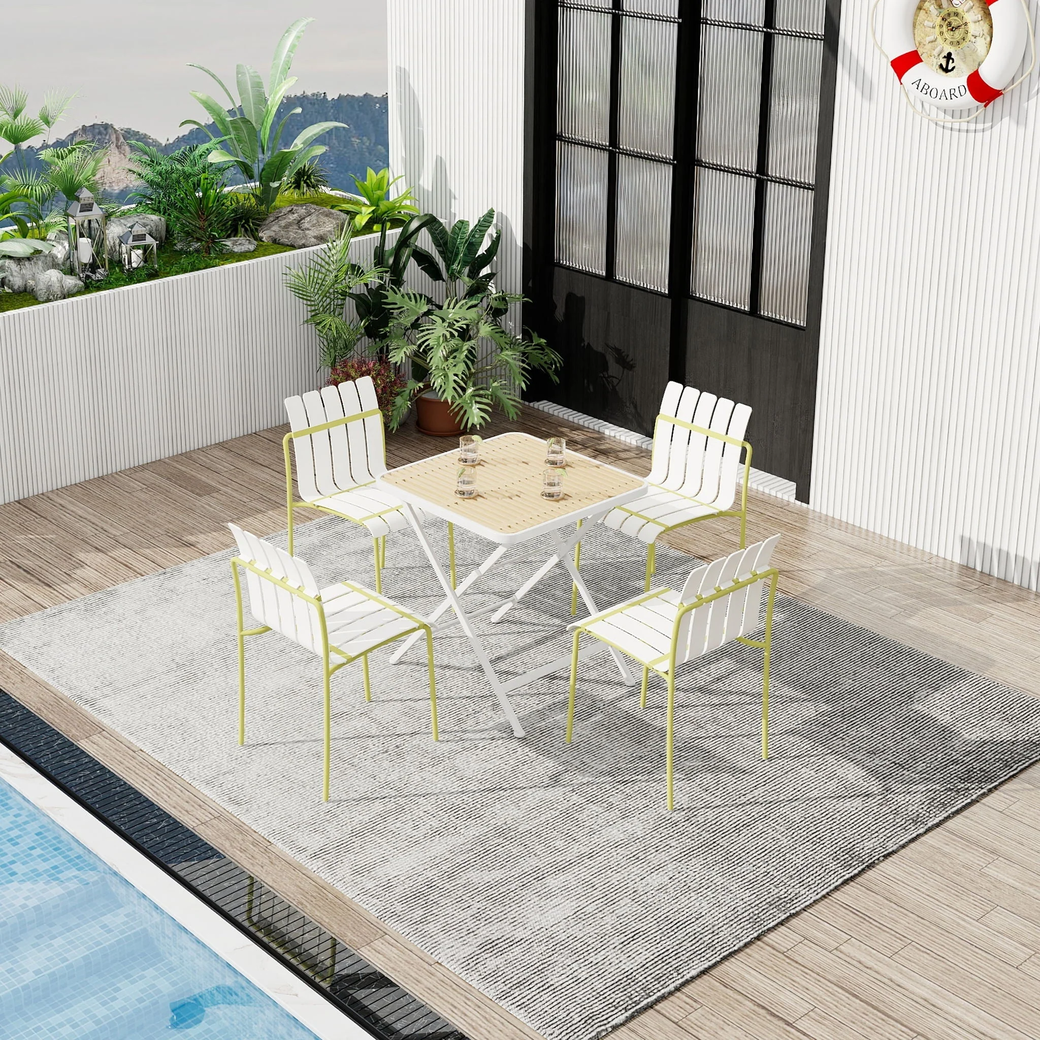 4 Piece Set Of Modern Color Block Designed Single Chairs With Folding Square Table - Image 6