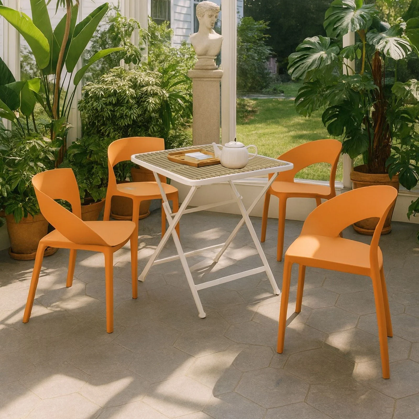 4 Piece Set Of Modern Designed Single Chairs With Folding Square Table - Image 4