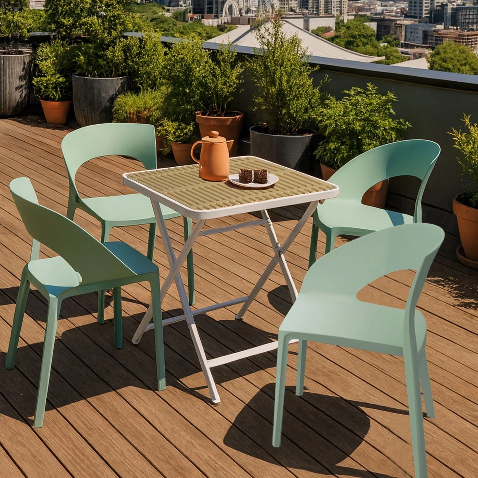 4 Piece Set Of Modern Designed Single Chairs With Folding Square Table - Image 5