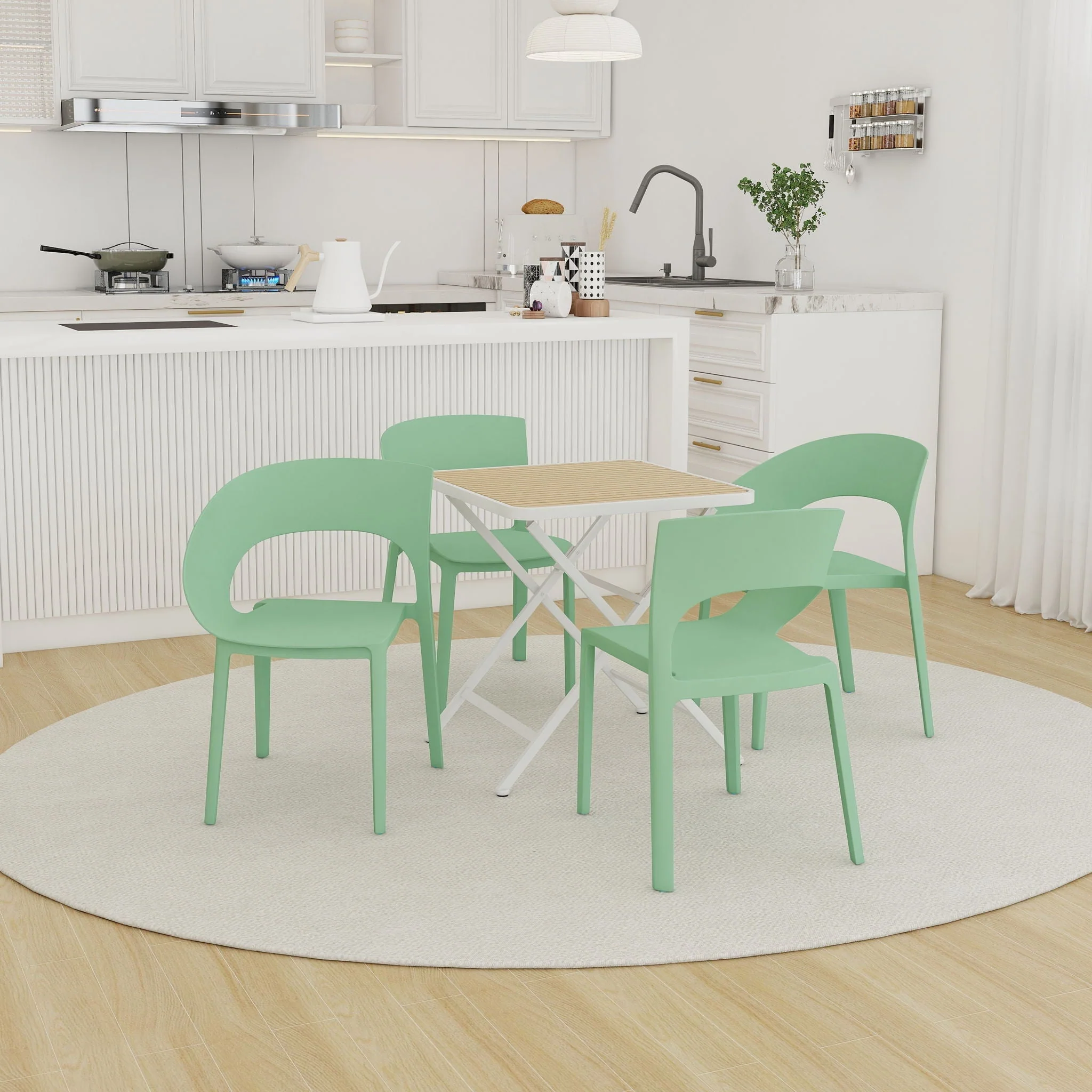 4 Piece Set Of Modern Designed Single Chairs With Folding Square Table - Image 6