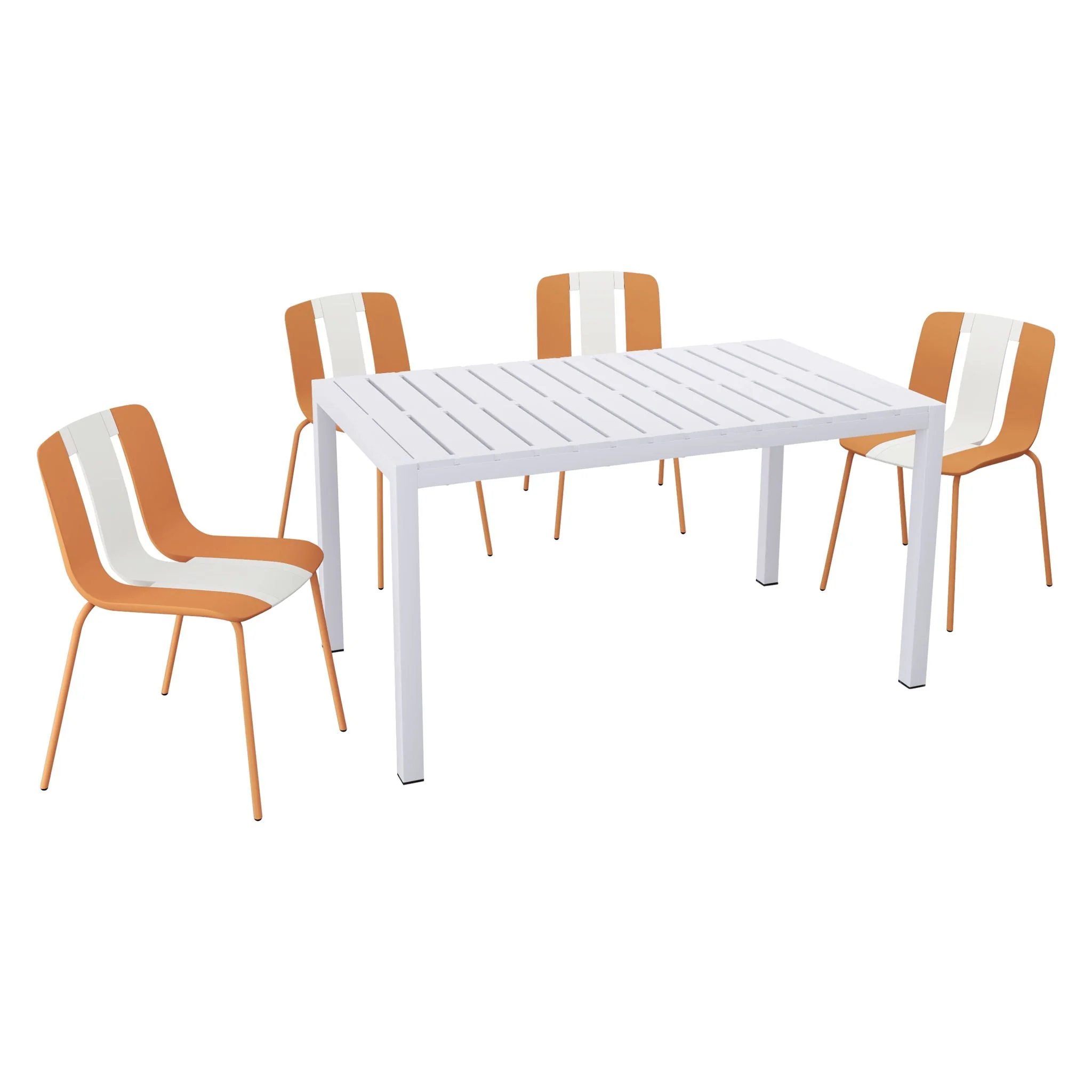 4 Piece Set Of Modern Striped Color- Blocking Single Chairs With Long Table - Image 2
