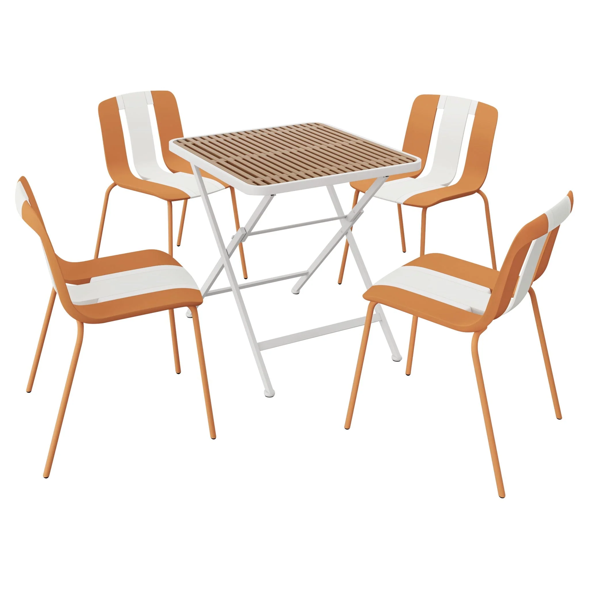4 Piece Set Of Modern Striped Single Chairs With Folding Square Table - Image 2