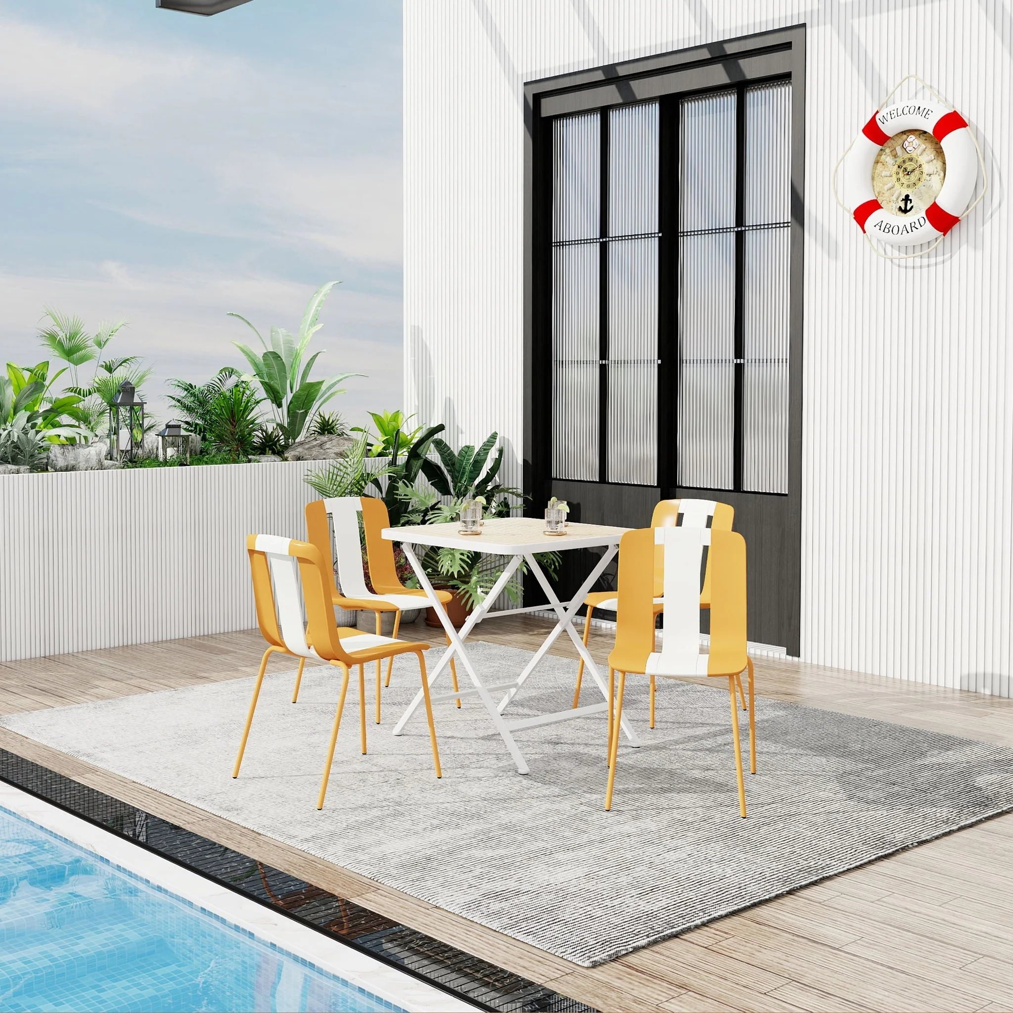 4 Piece Set Of Modern Striped Single Chairs With Folding Square Table - Image 8