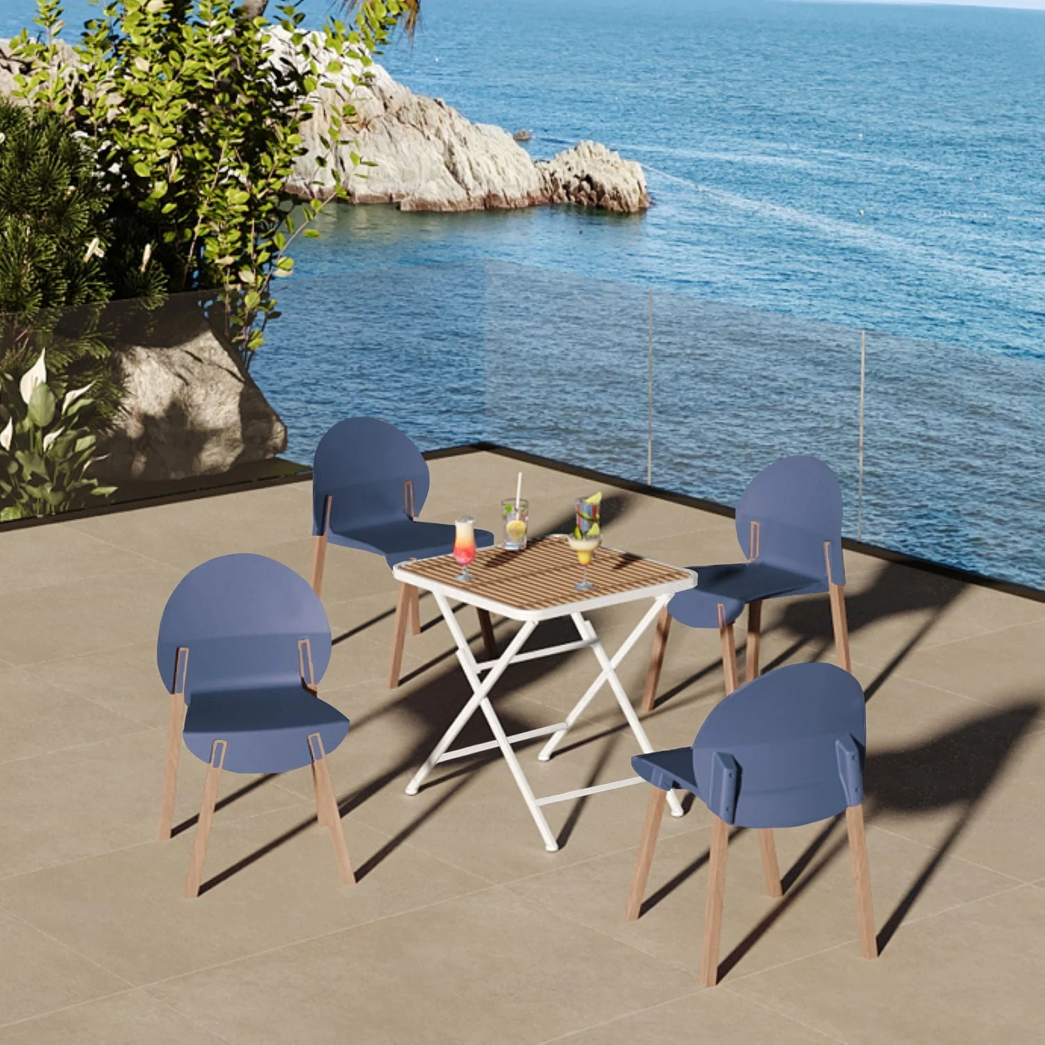 4 Piece Set Of Single Chairs With A Folding Square Table - Image 6