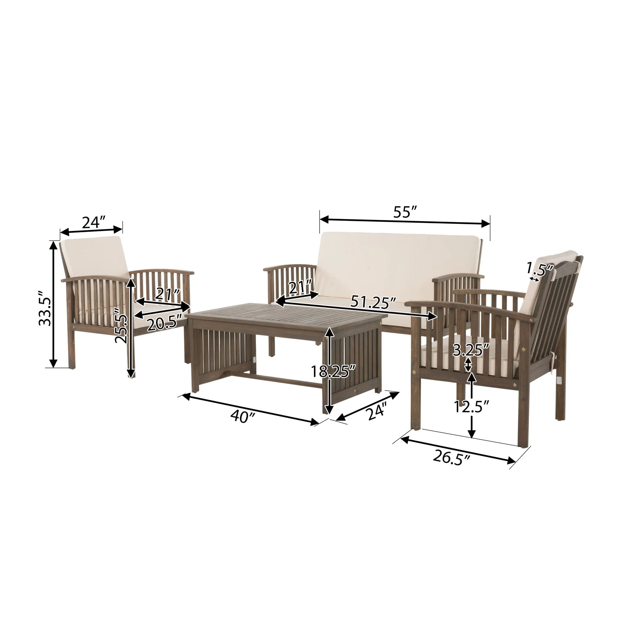4 Piece Set Outdoor Chat Set With Water Resistant Cushions - Image 4