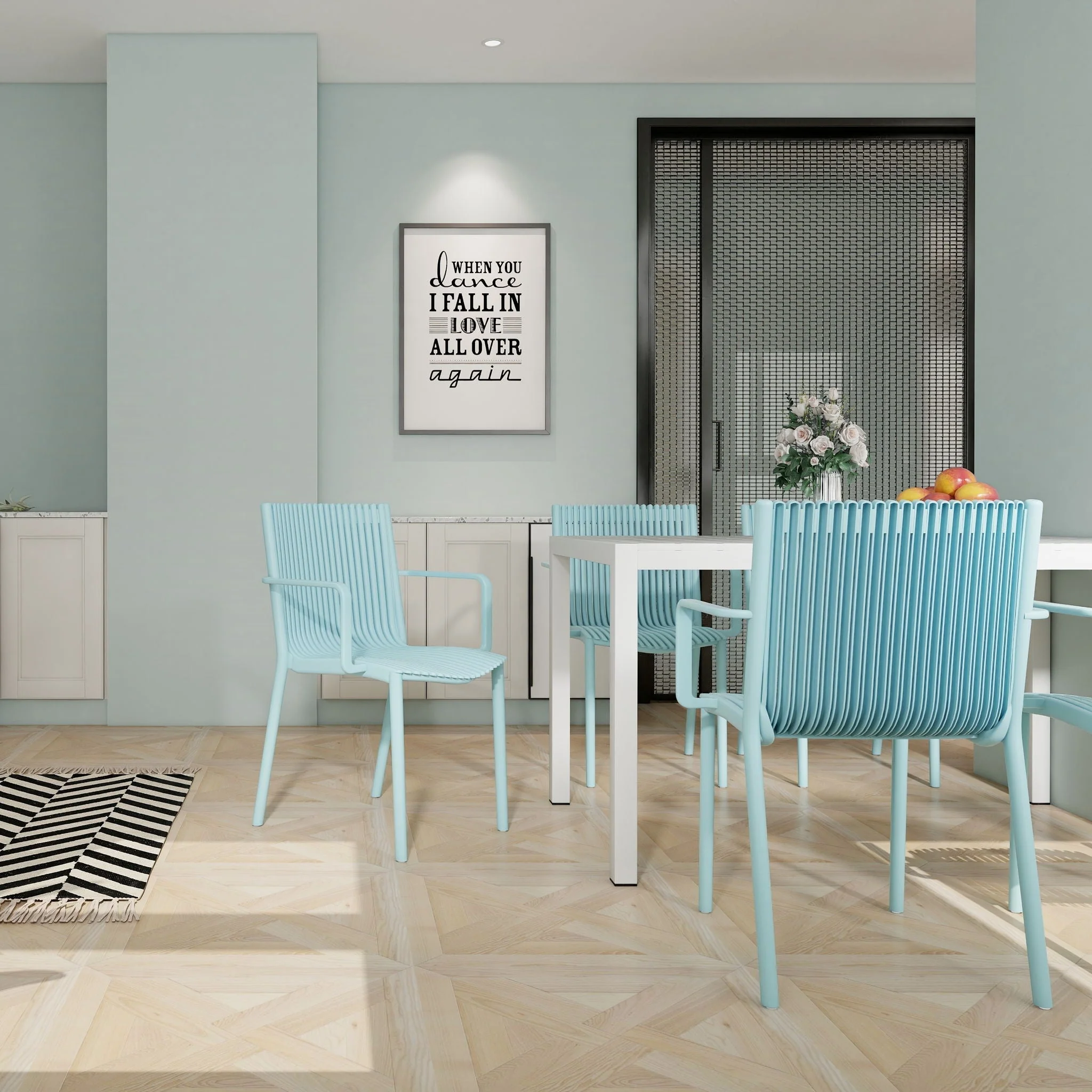 4 Piece Stackable Single Chairs With Vertical Stripe Design For All Weather - Image 3