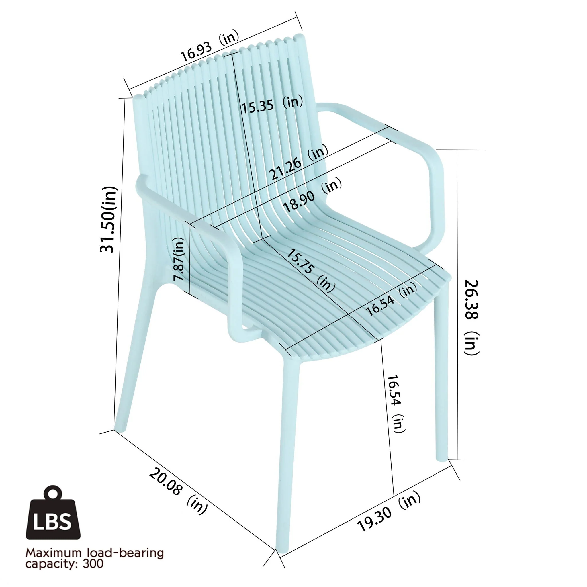 4 Piece Stackable Single Chairs With Vertical Stripe Design For All Weather - Image 5