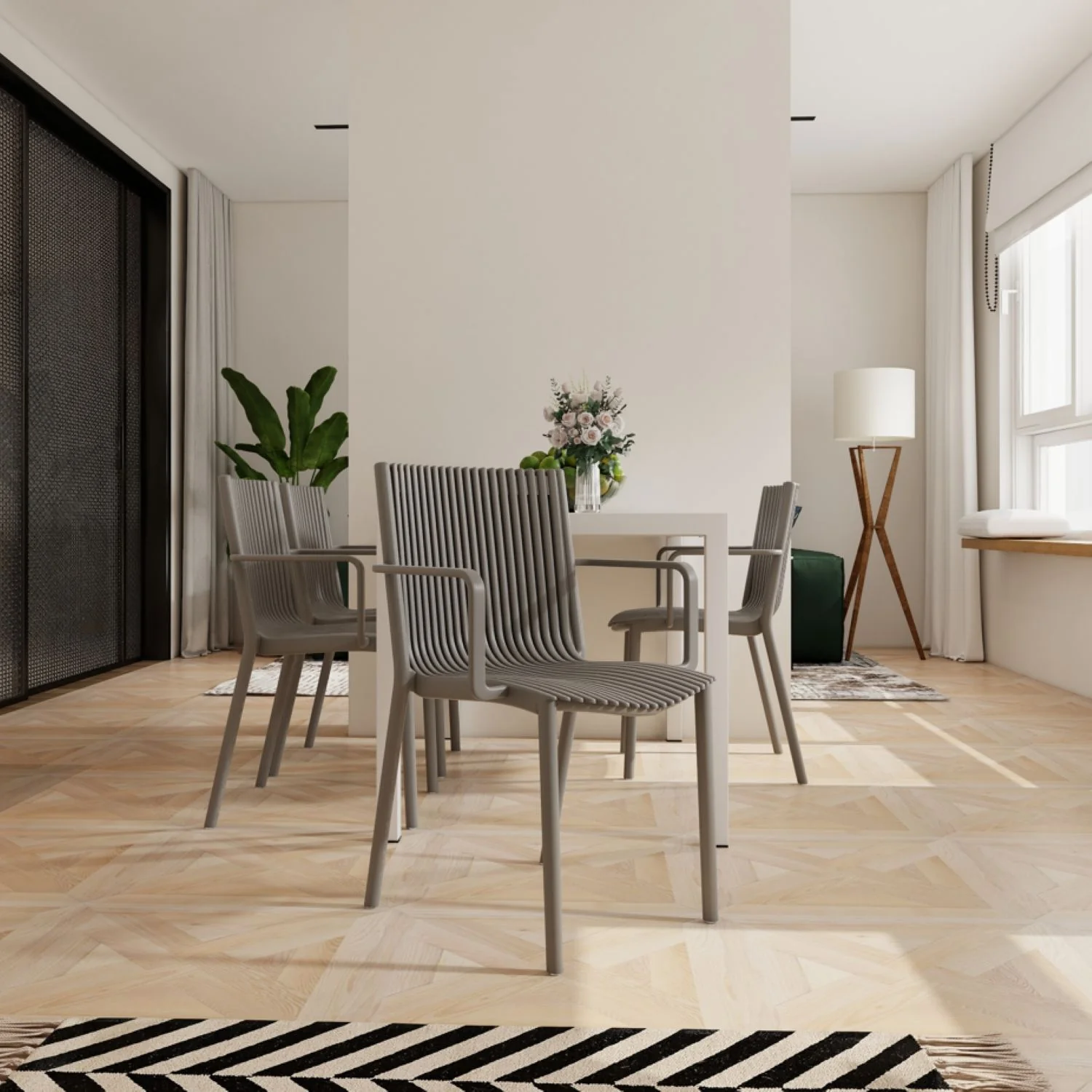 4 Piece Stackable Single Chairs With Vertical Stripe Design For All Weather - Image 7