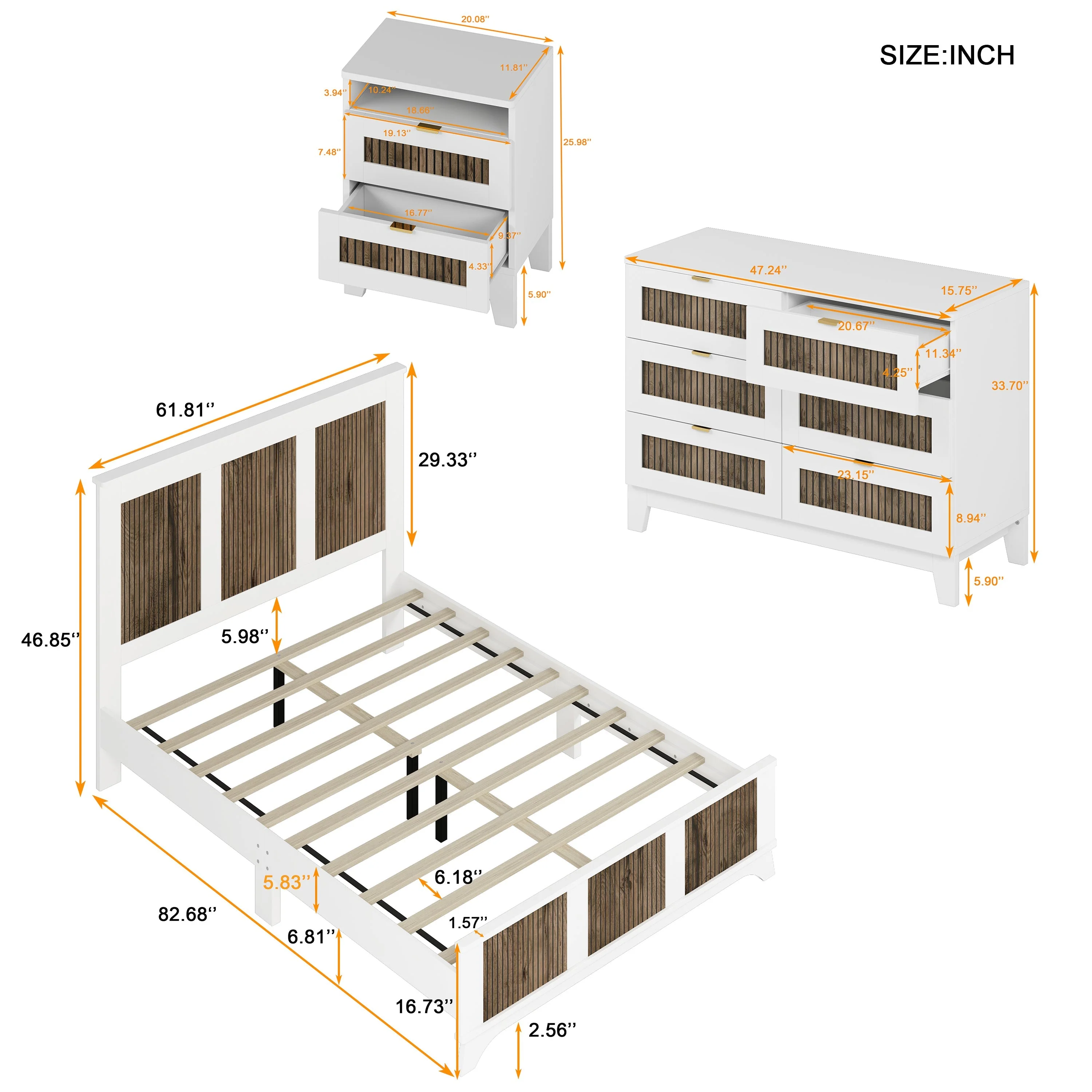4-Pieces Bedroom Sets, Queen Size Farmhouse Platform Bed with Storage - Image 15