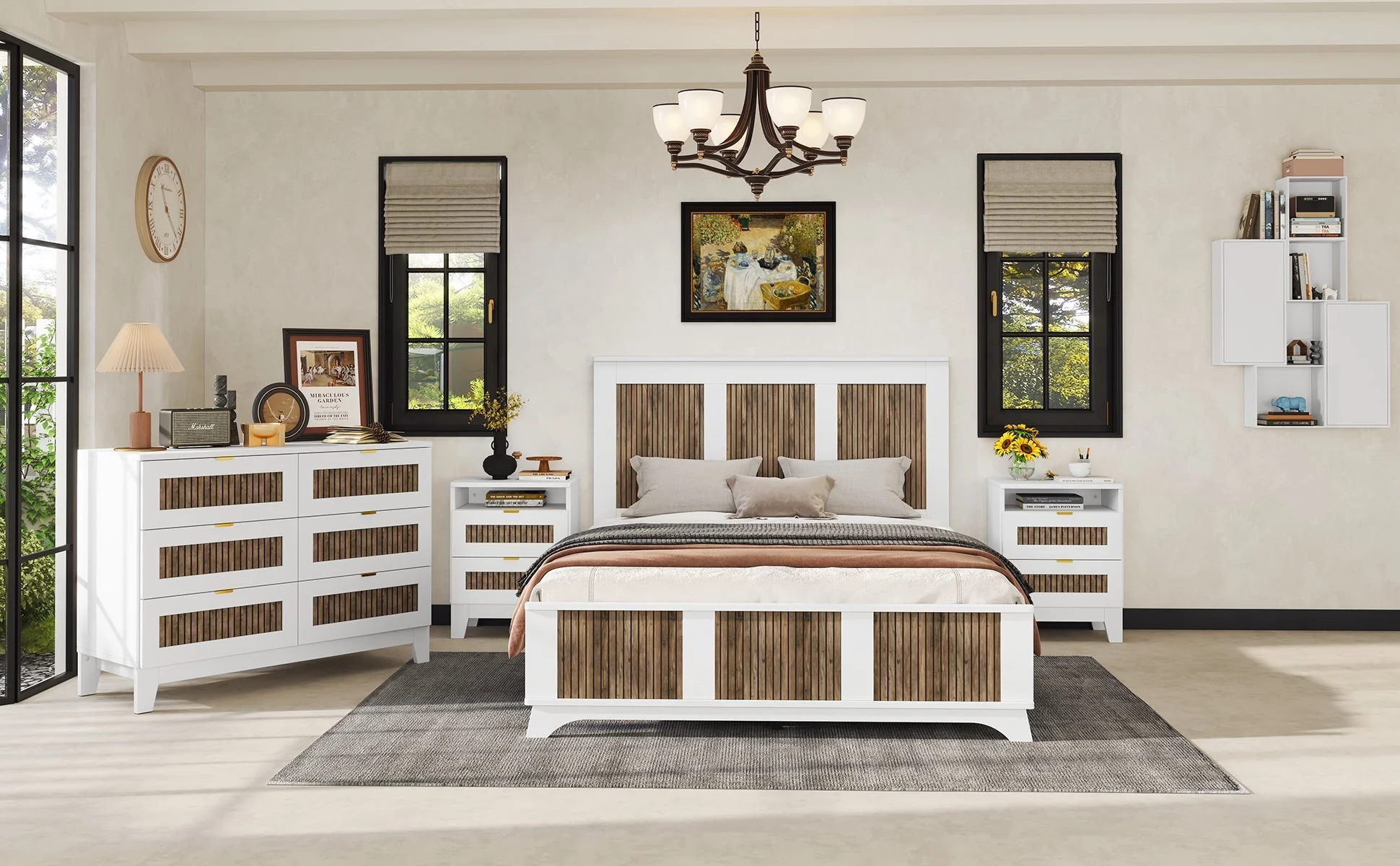 4-Pieces Bedroom Sets, Queen Size Farmhouse Platform Bed with Storage - Image 16