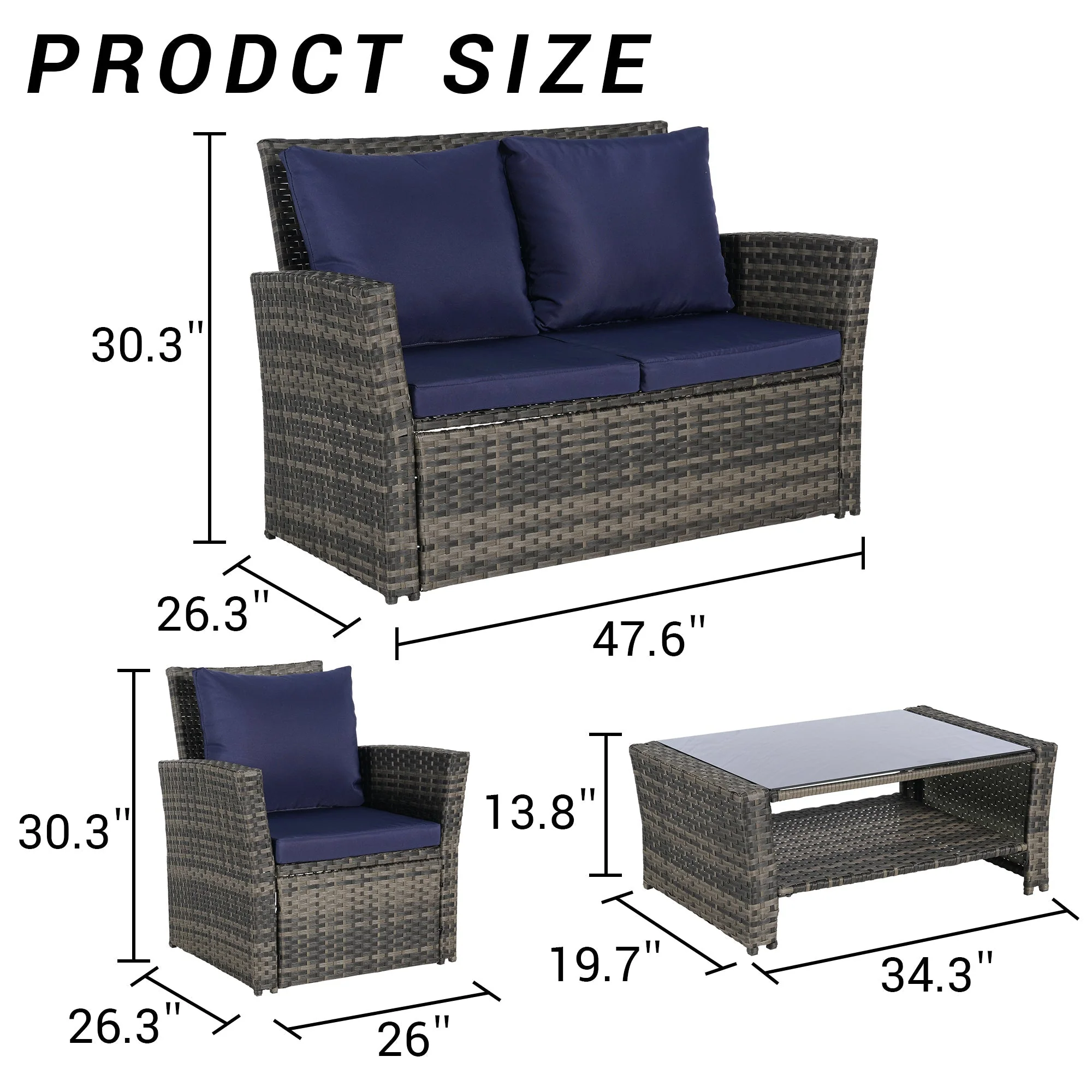 4 Pieces Outdoor Patio Furniture Set with Rattan Chairs and Tempered Glass Table - Image 10