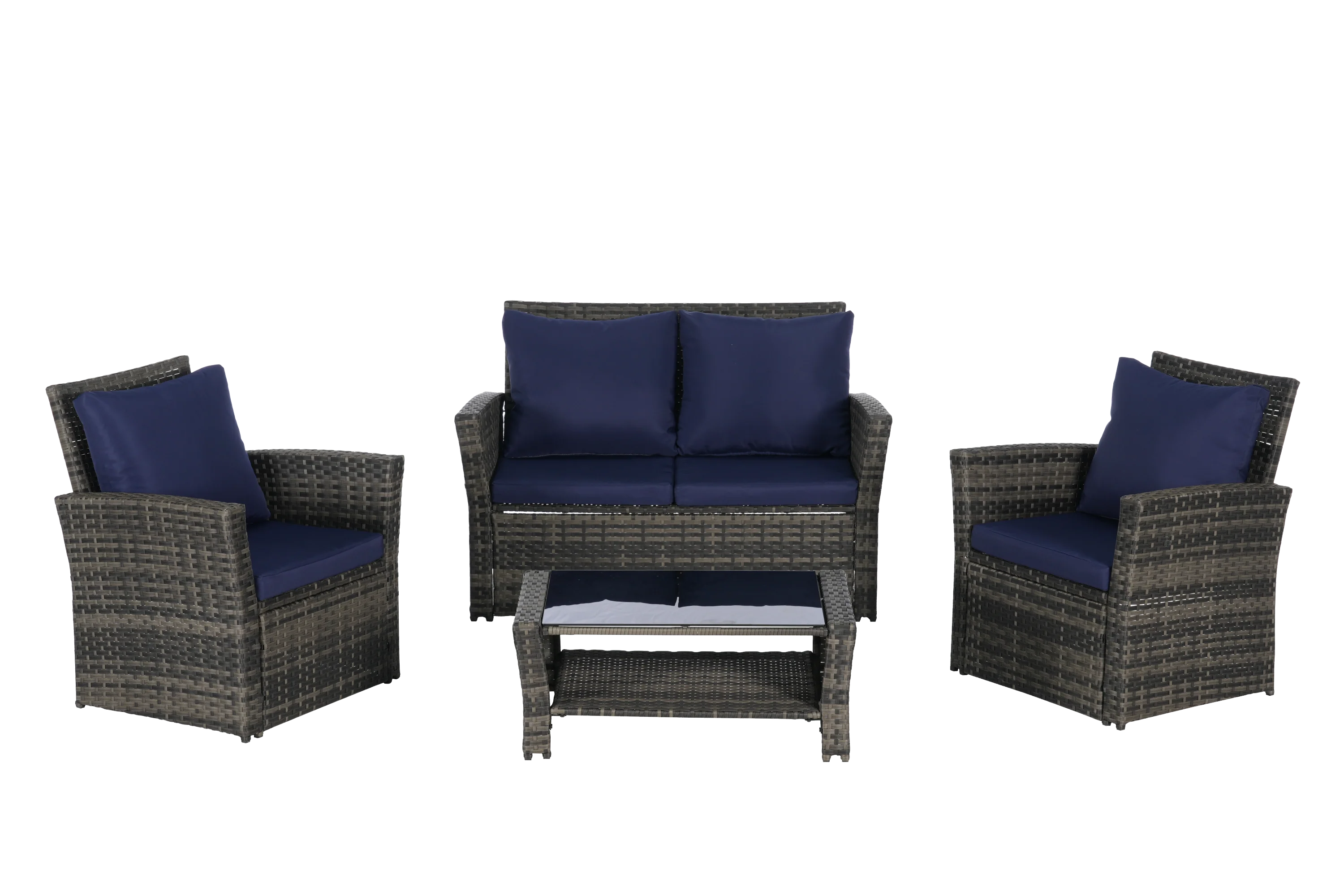4 Pieces Outdoor Patio Furniture Set with Rattan Chairs and Tempered Glass Table - Image 5