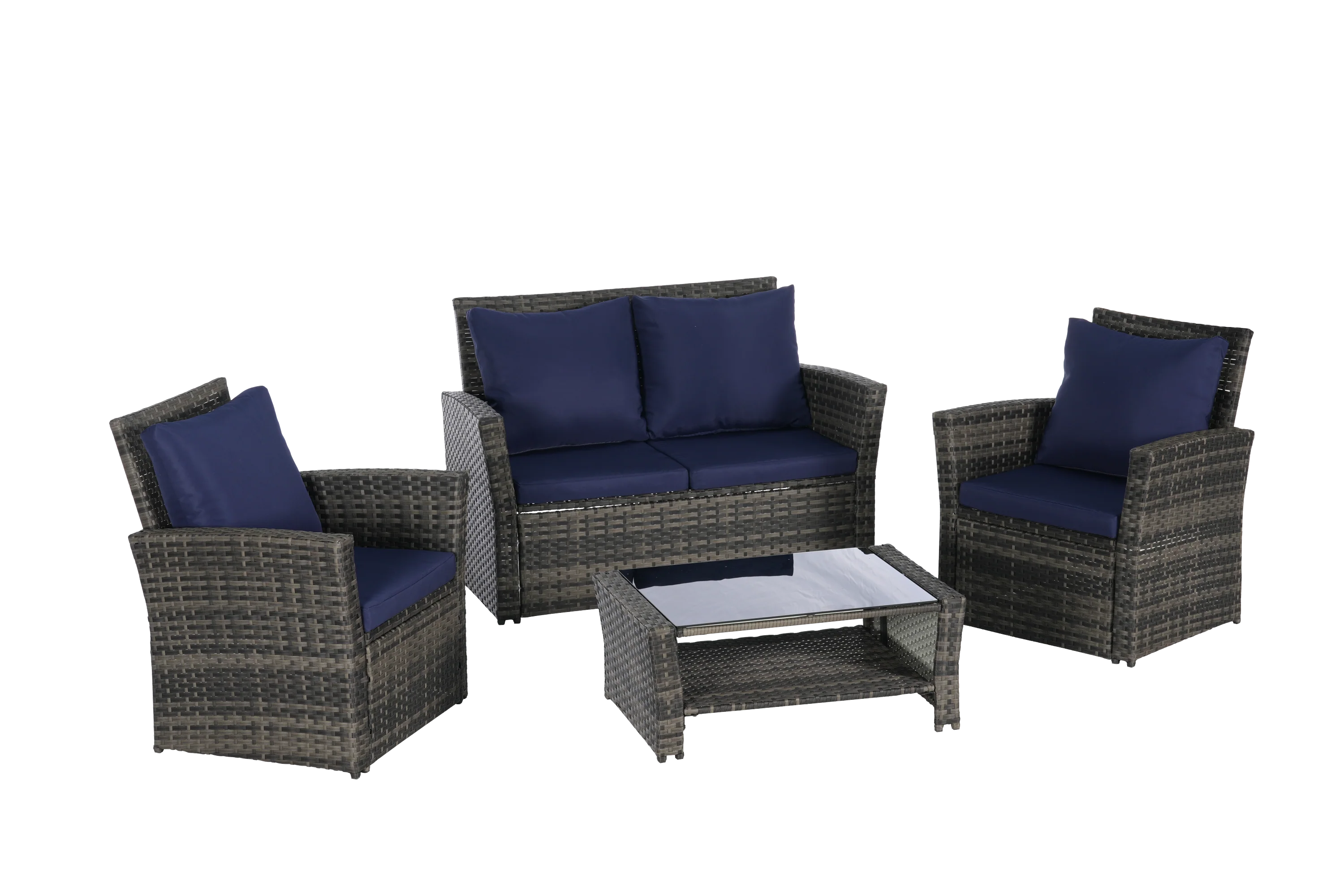 4 Pieces Outdoor Patio Furniture Set with Rattan Chairs and Tempered Glass Table - Image 6
