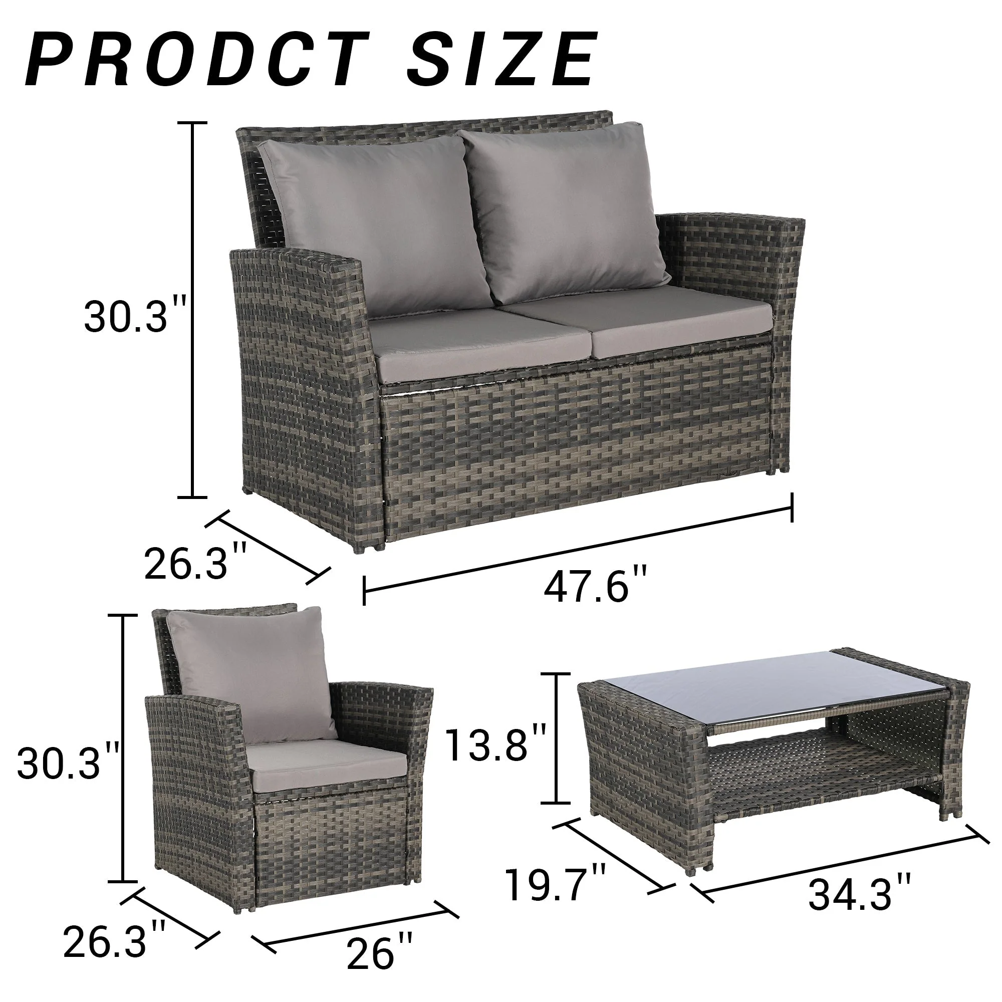 4 Pieces Outdoor Patio Furniture Sets Garden Rattan Chair Wicker Set - Image 10